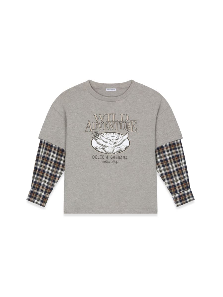 Dolce & Gabbana Kids' T-shirt Prairie Sleeves Checks In Gray