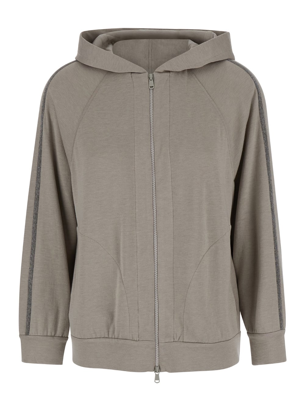 Shop Brunello Cucinelli Grey Hoodie With Monile Detail In Cotton Blend Woman