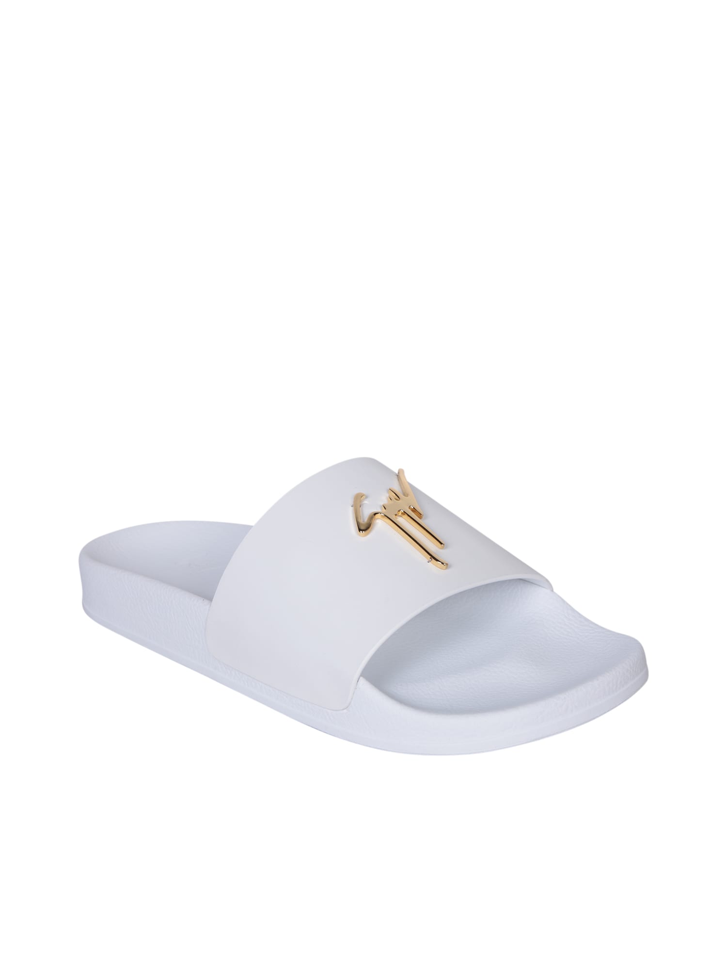 Shop Giuseppe Zanotti Logo White/gold Slides