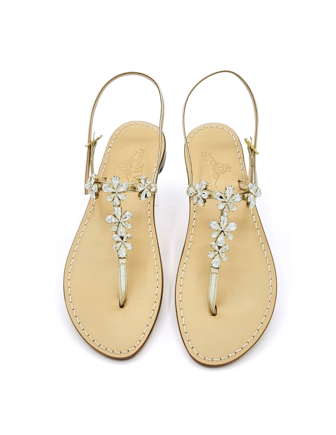 Dea Sandals Narciso Crystal Jewel Sandals In Platinum Gold Laminated, Crystal