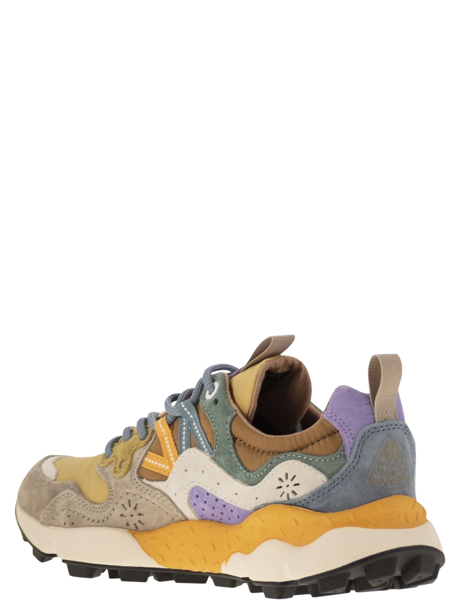 Flower Mountain Yamano 3 - Sneakers In Suede And Technical Fabric In Brown/mustard
