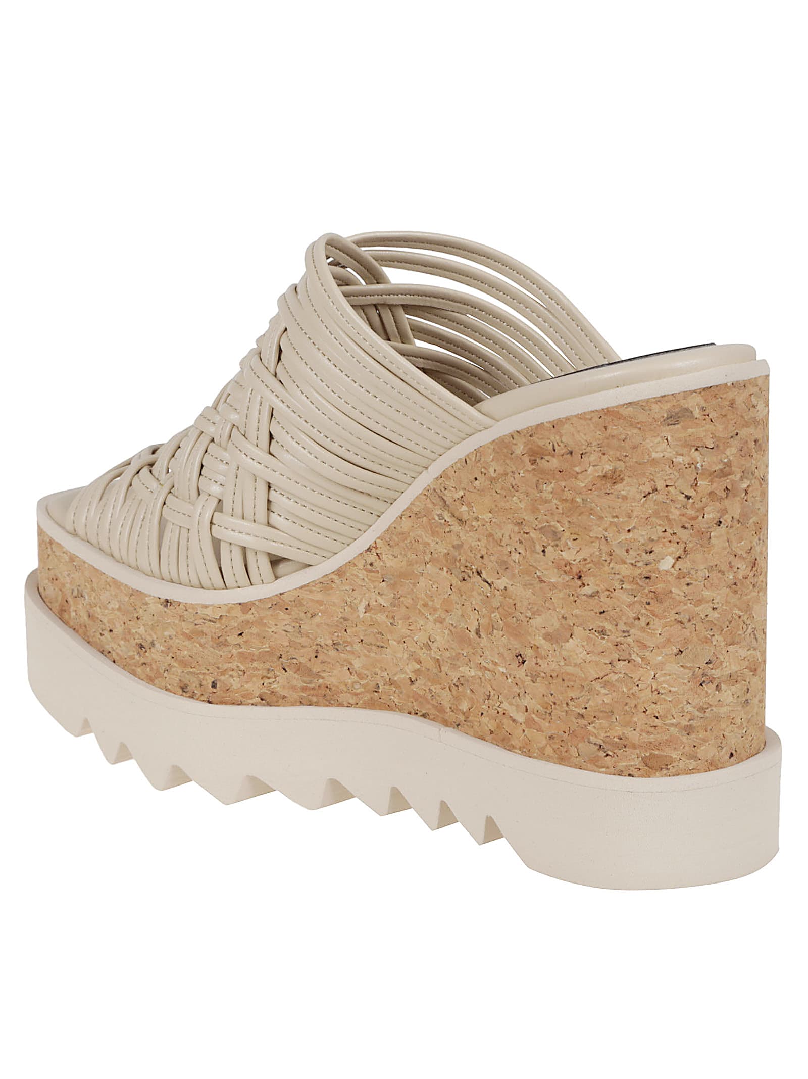 Stella Mccartney Woven Cork Wedge Mules In Ecru