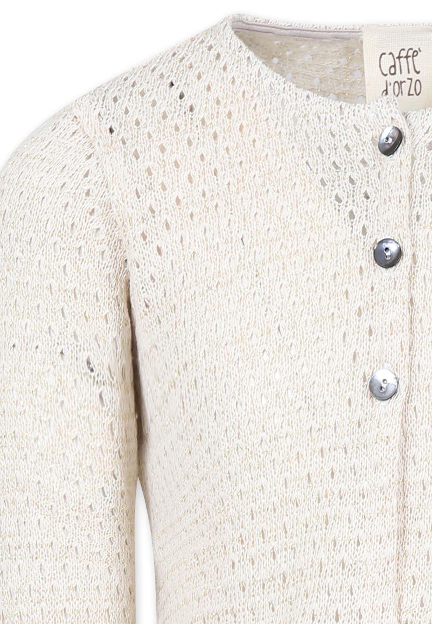 Caffe' D'orzo Ivory Cardigan For Girl In Ivory