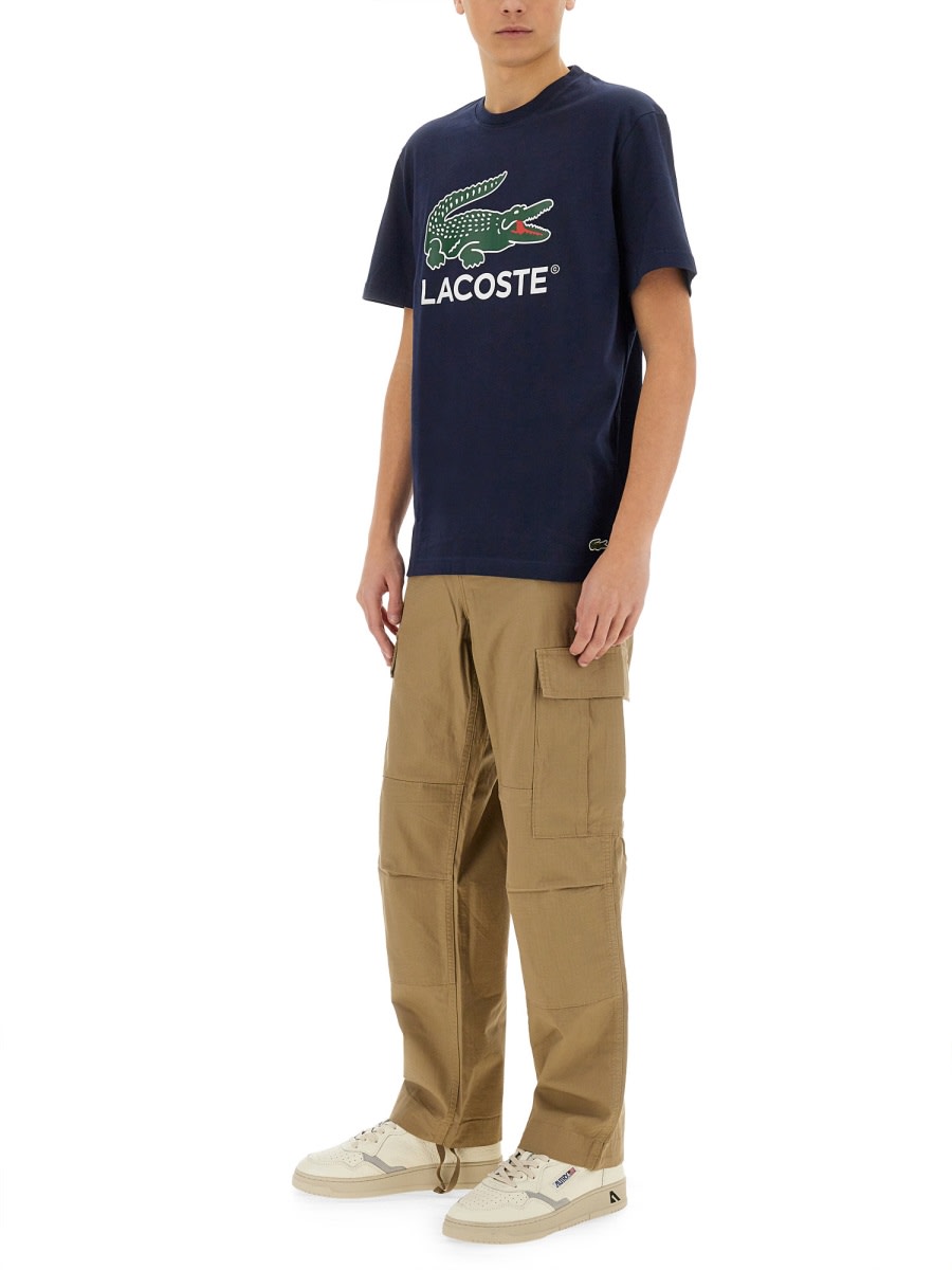 Lacoste Cotton T-shirt With Print In Blue