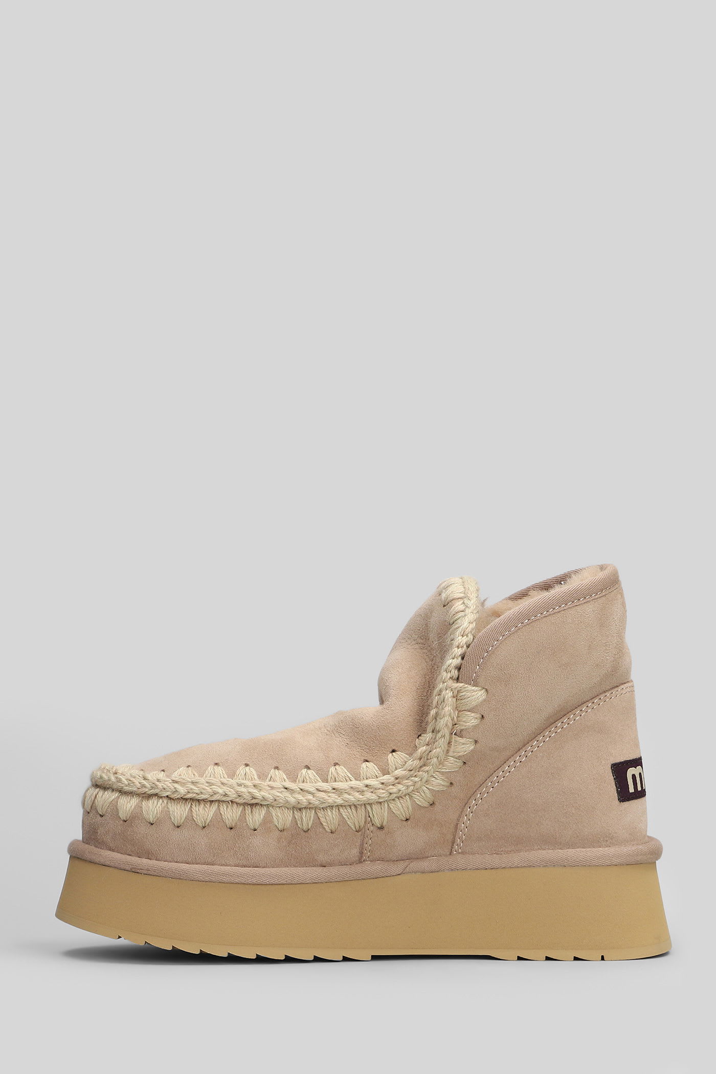 Mou Mini Eskimo Platform Ankle Boots Inside Wedge In Camel Suede In Neutral