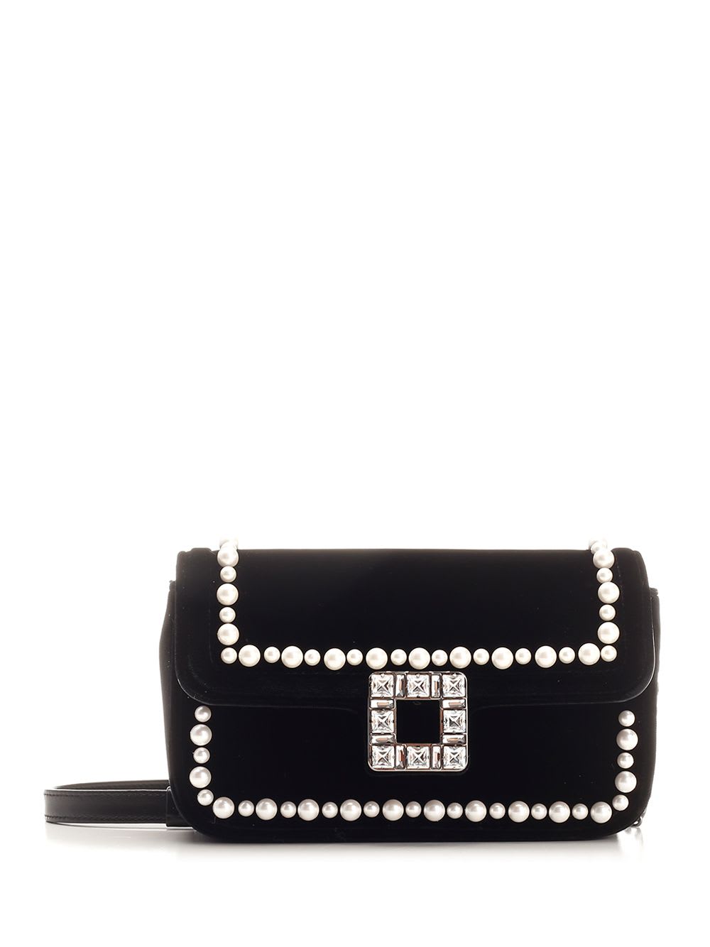 Roger Vivier Viv Jeu De Fille Embellished Velvet Bag In Black