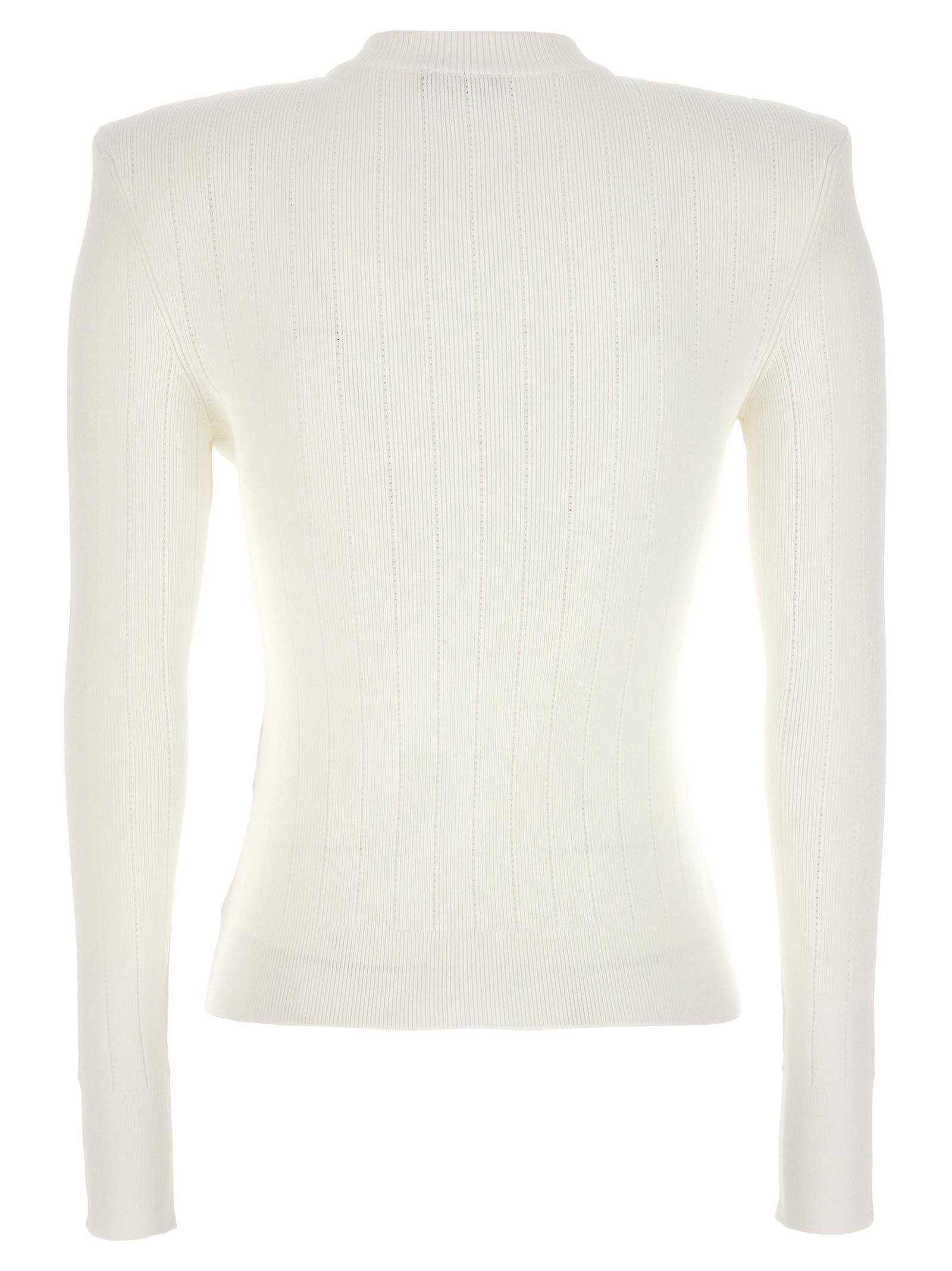 Shop Balmain Logo Button Sweater In White