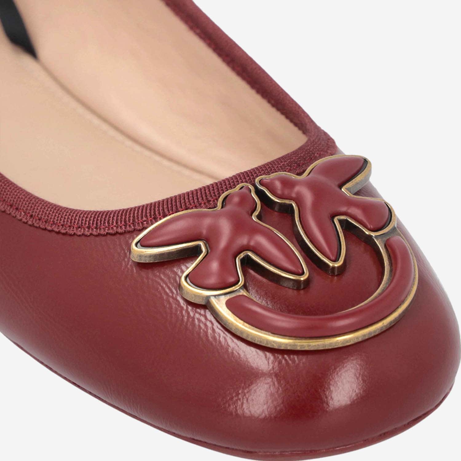 Shop Pinko Leather Ballet Flats With Logo In Red