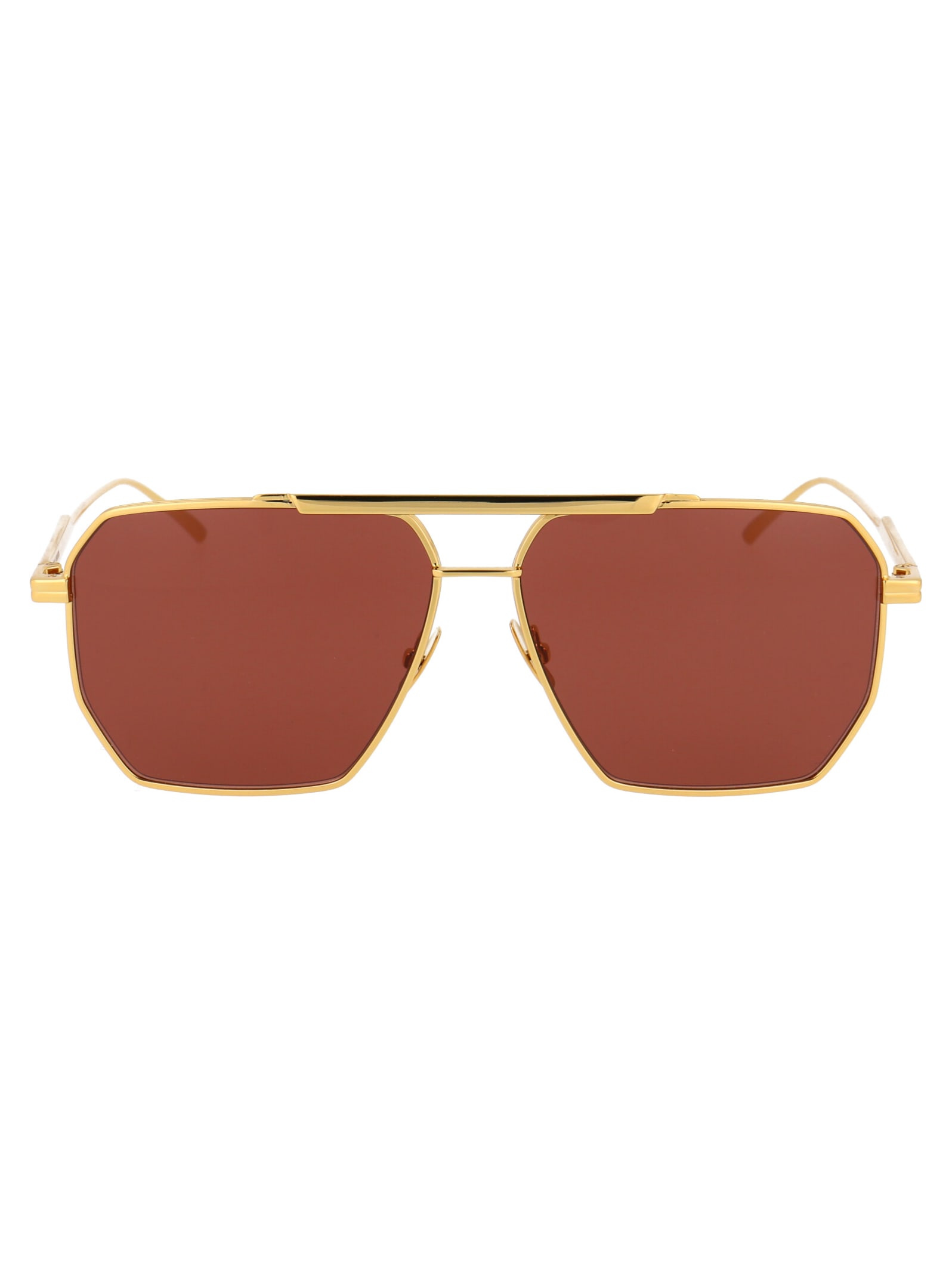 Shop Bottega Veneta Bv1012s Sunglasses In 005 Gold Gold Brown