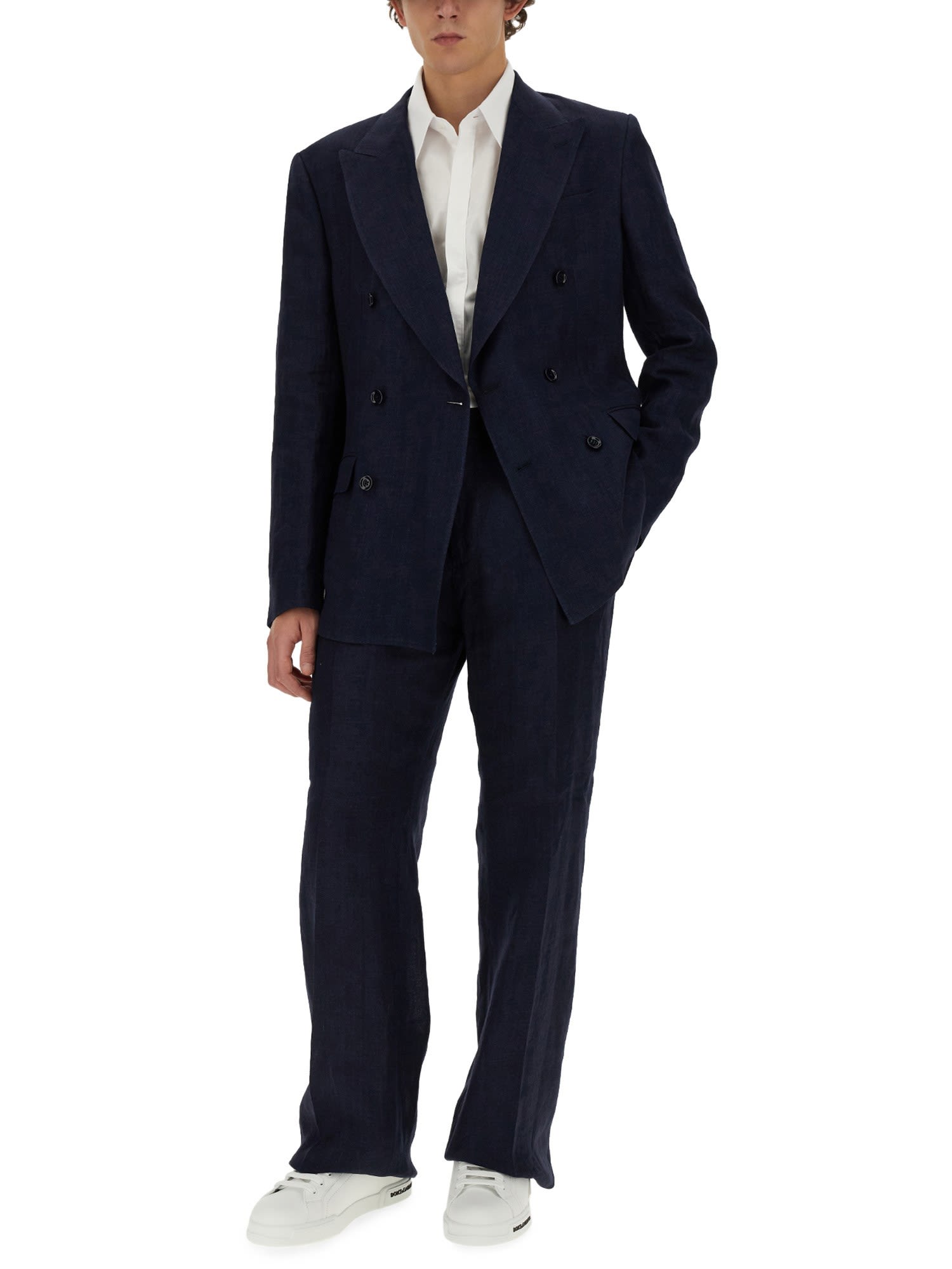 Dolce & Gabbana Double-breasted Virgin Wool Blazer In Blu