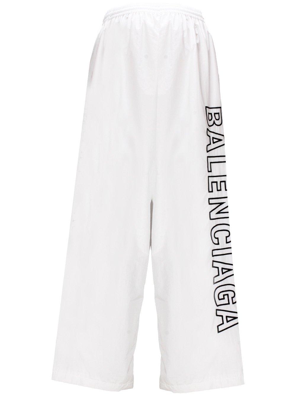 Shop Balenciaga Logo Printed Elastic Waist Trackpants In White