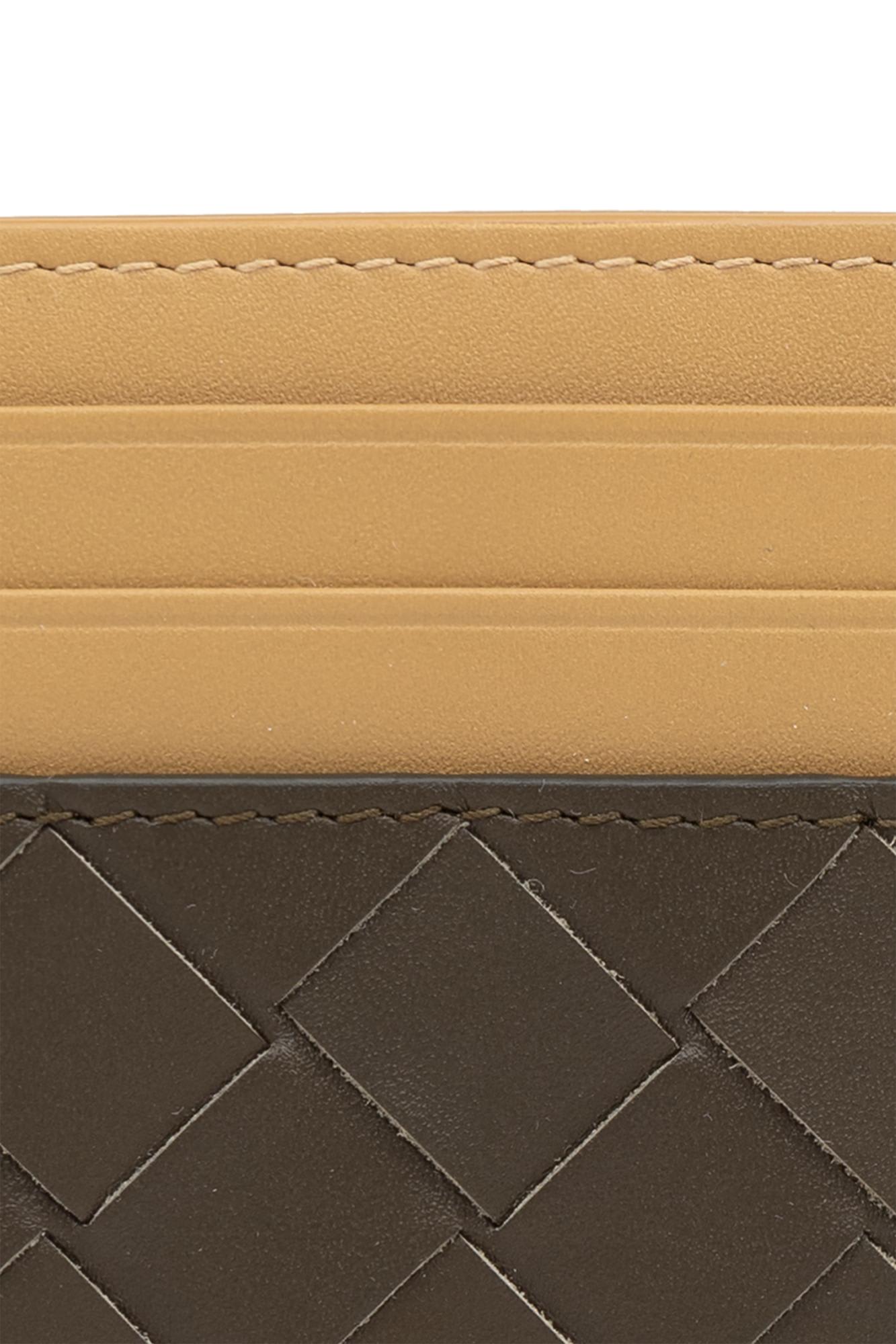 Shop Bottega Veneta Leather Card Holder In Kaki