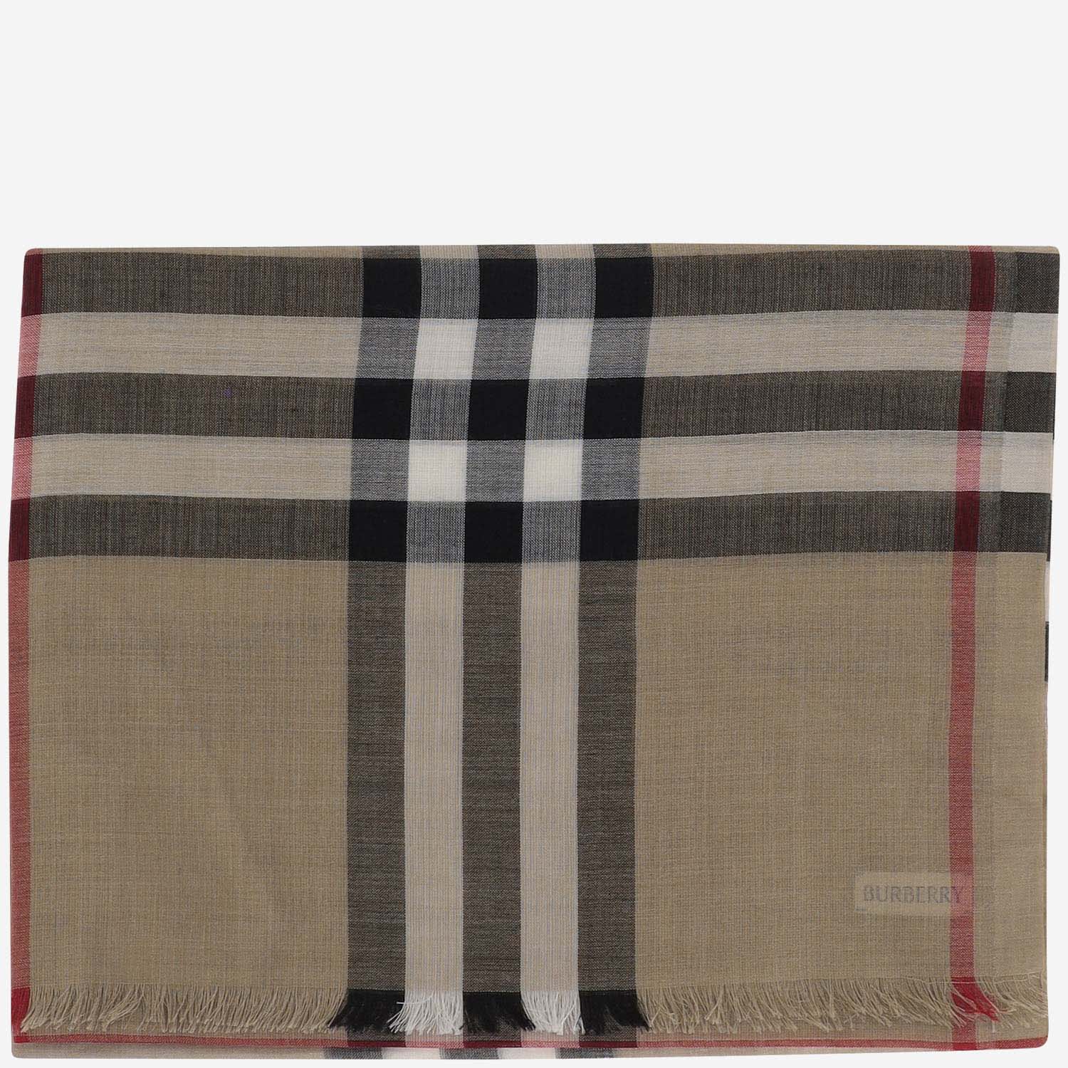 Shop Burberry Wool And Silk Scarf With Check Pattern In Red