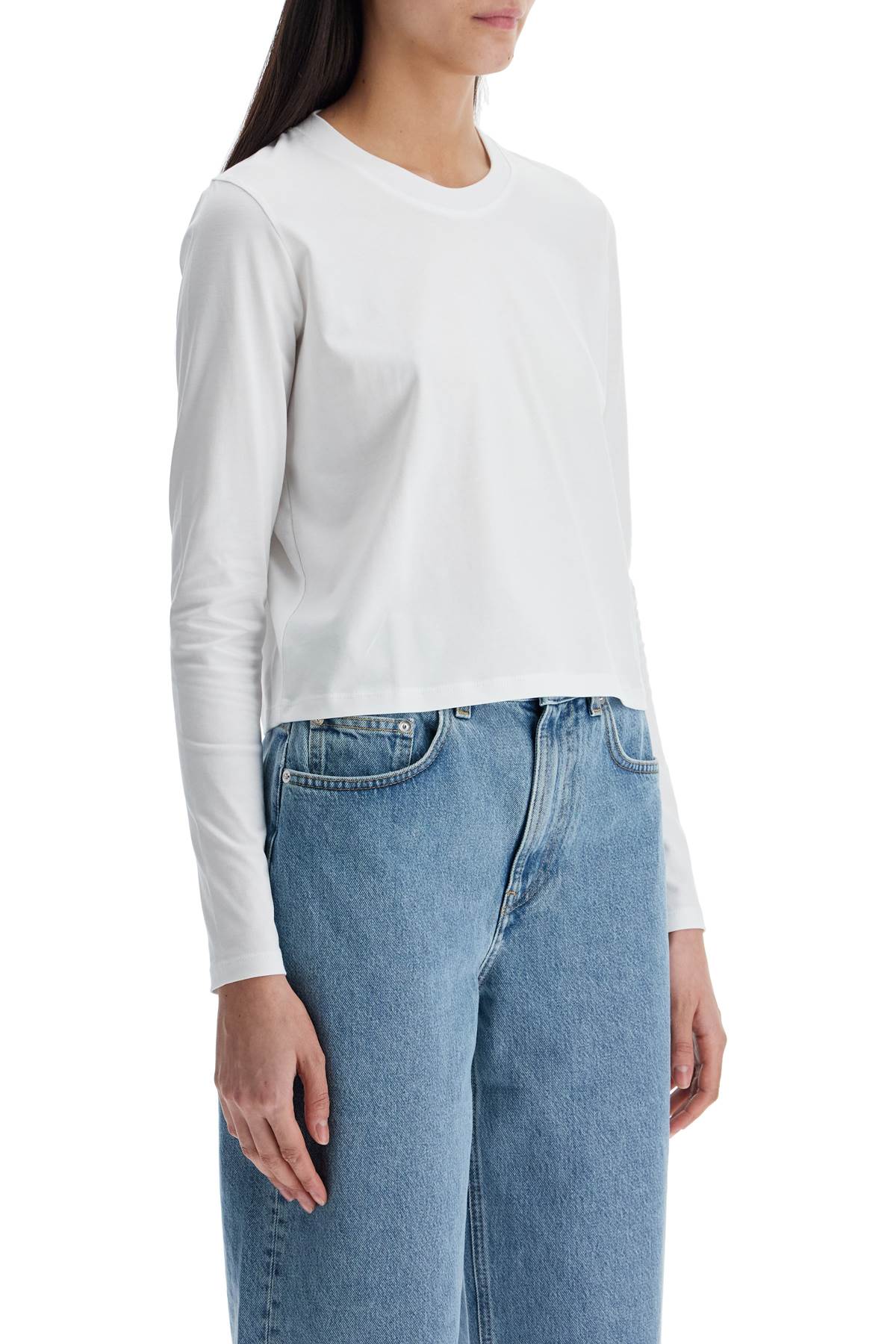 Loulou Studio Cropped Long Sleeve T-shirt White In Organic Cotton In White