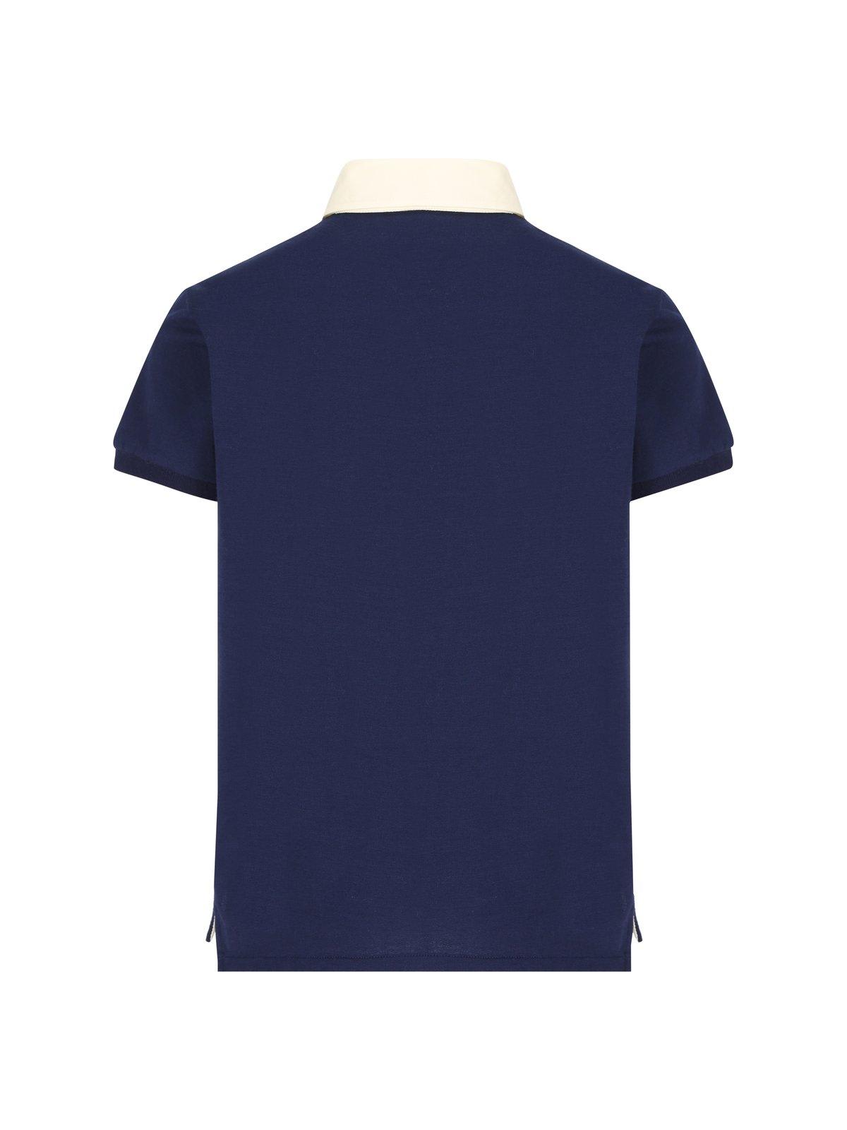 Shop Gucci Logo Embroidered Striped Polo Shirt In Blu