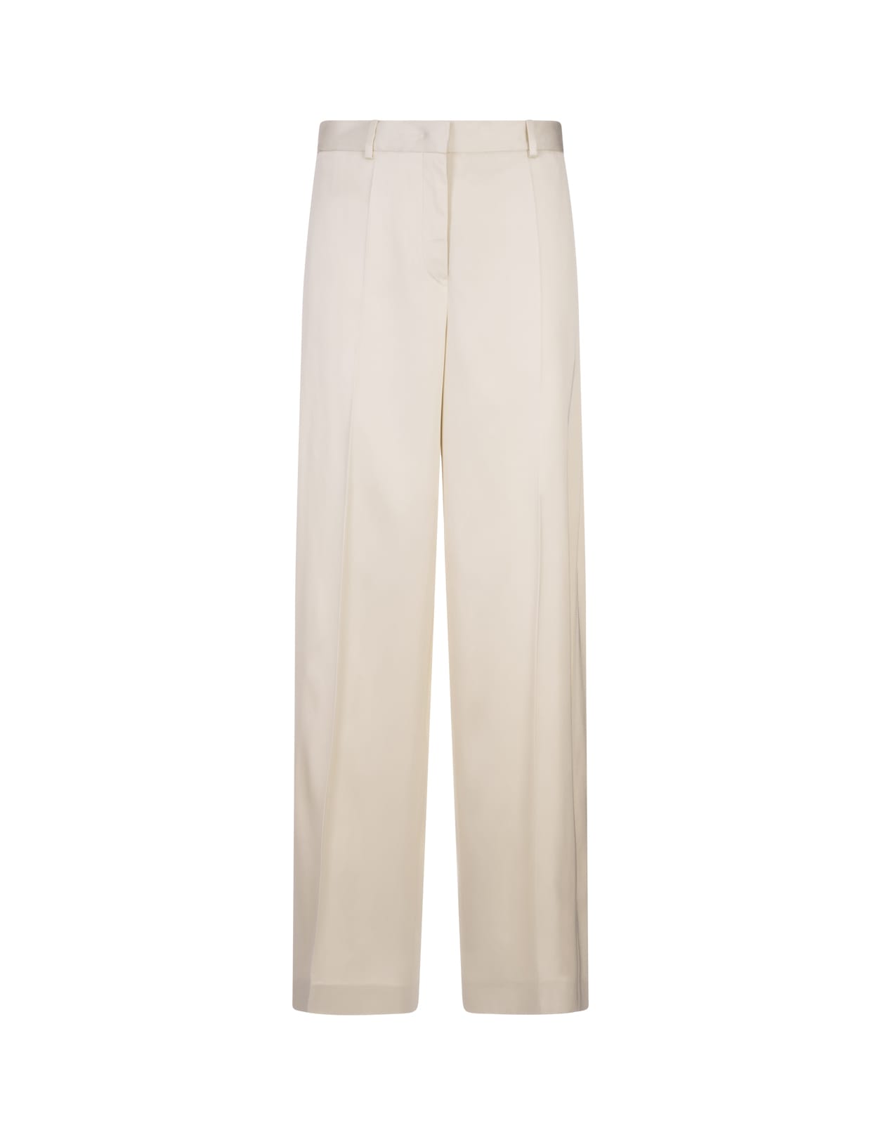 Shop Jil Sander White Trousers With Satin Detailing