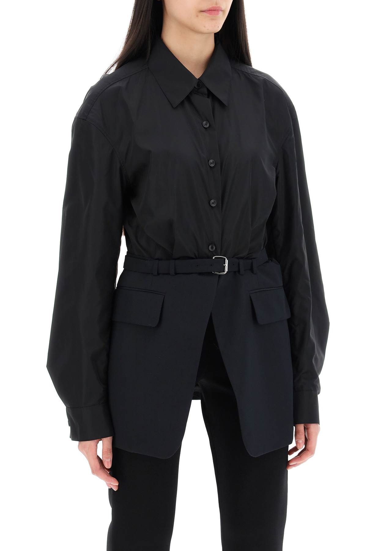 Shop Alexander Wang Bimaterial Jacket With Belt In Black (black)