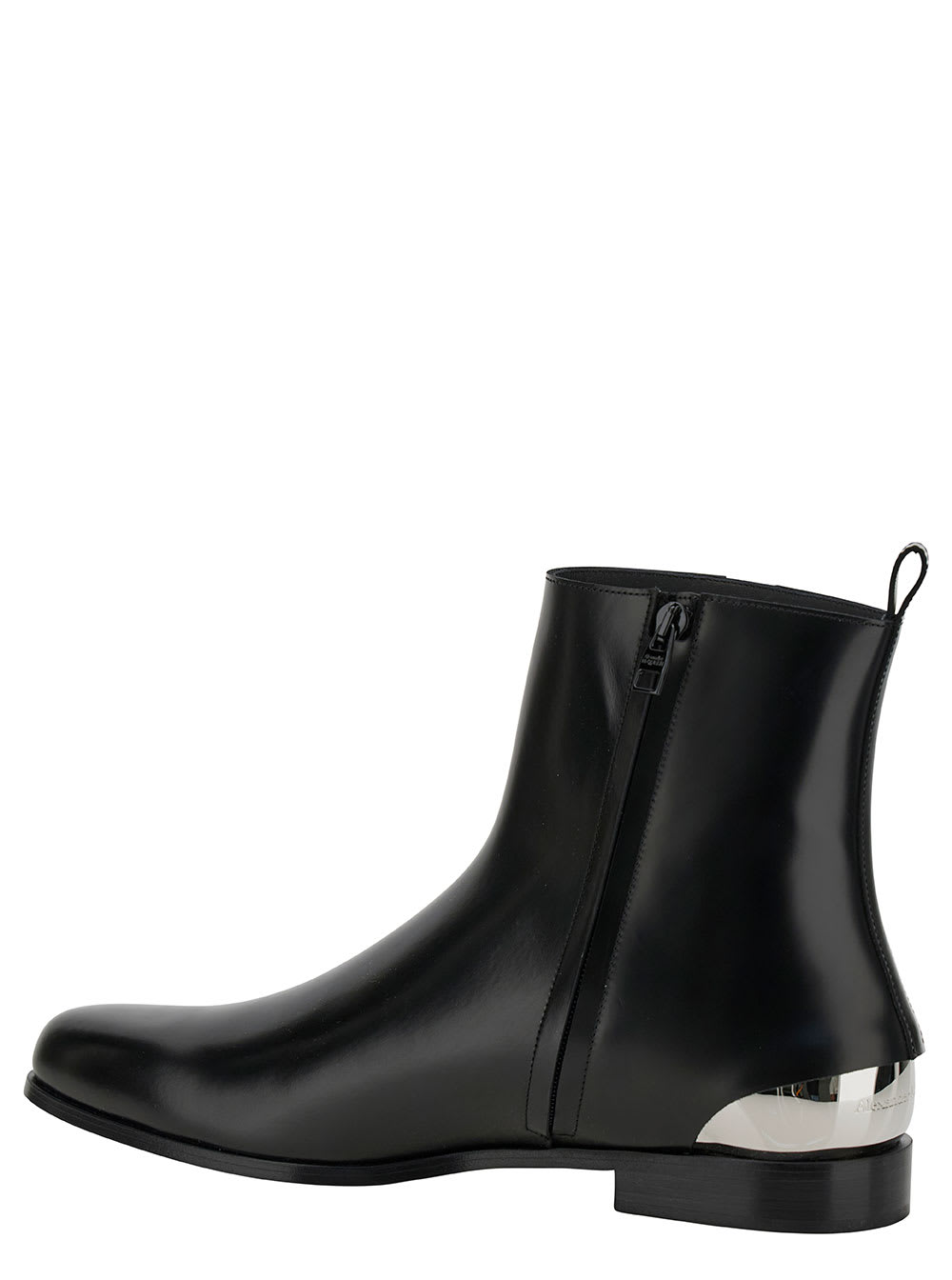 Shop Alexander Mcqueen Lux Trend Black Ankle Boots With Metal Detail In Smooth Leather Man