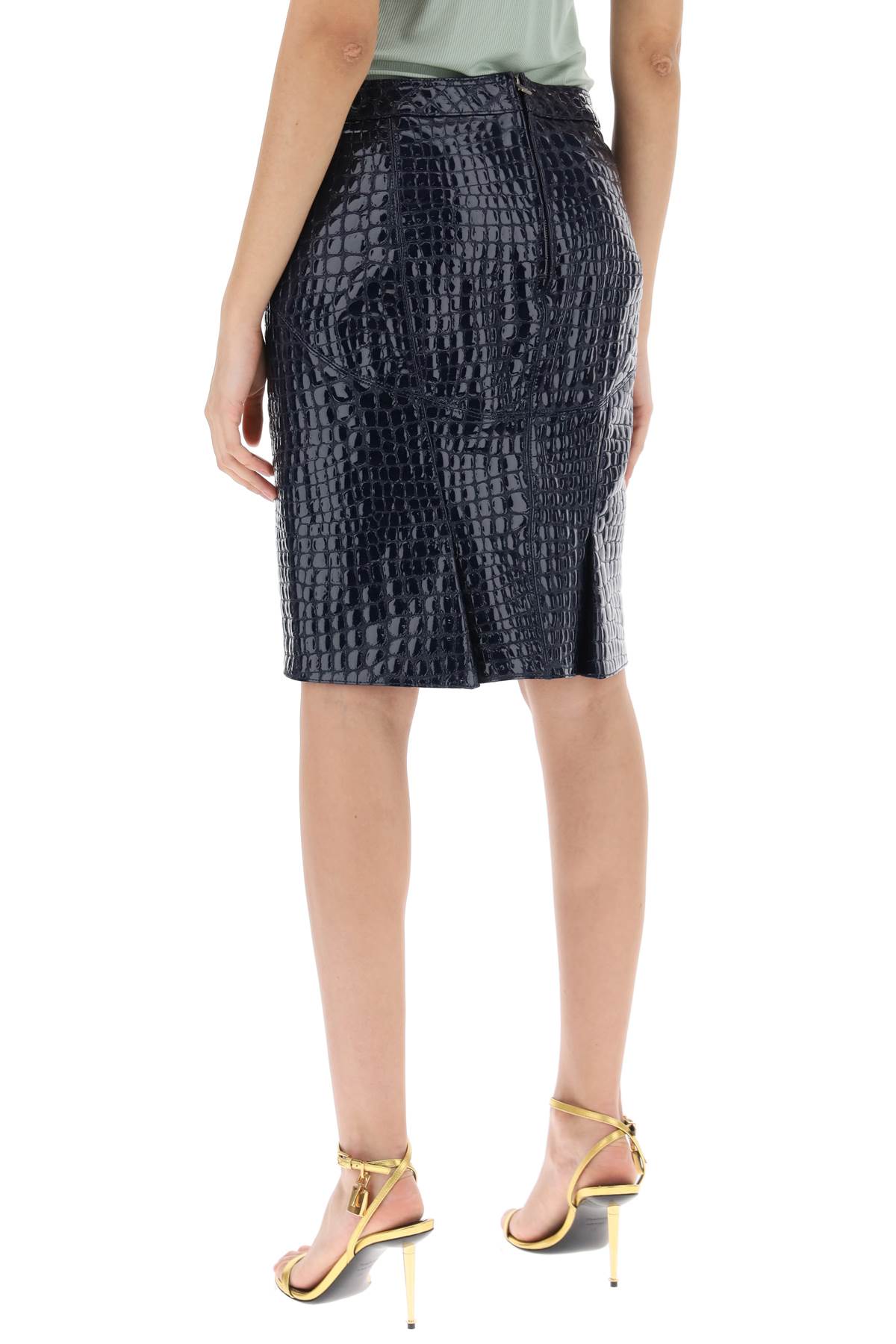 Shop Tom Ford Crocodile Effect Leather Skirt In Deep Blue (blue)