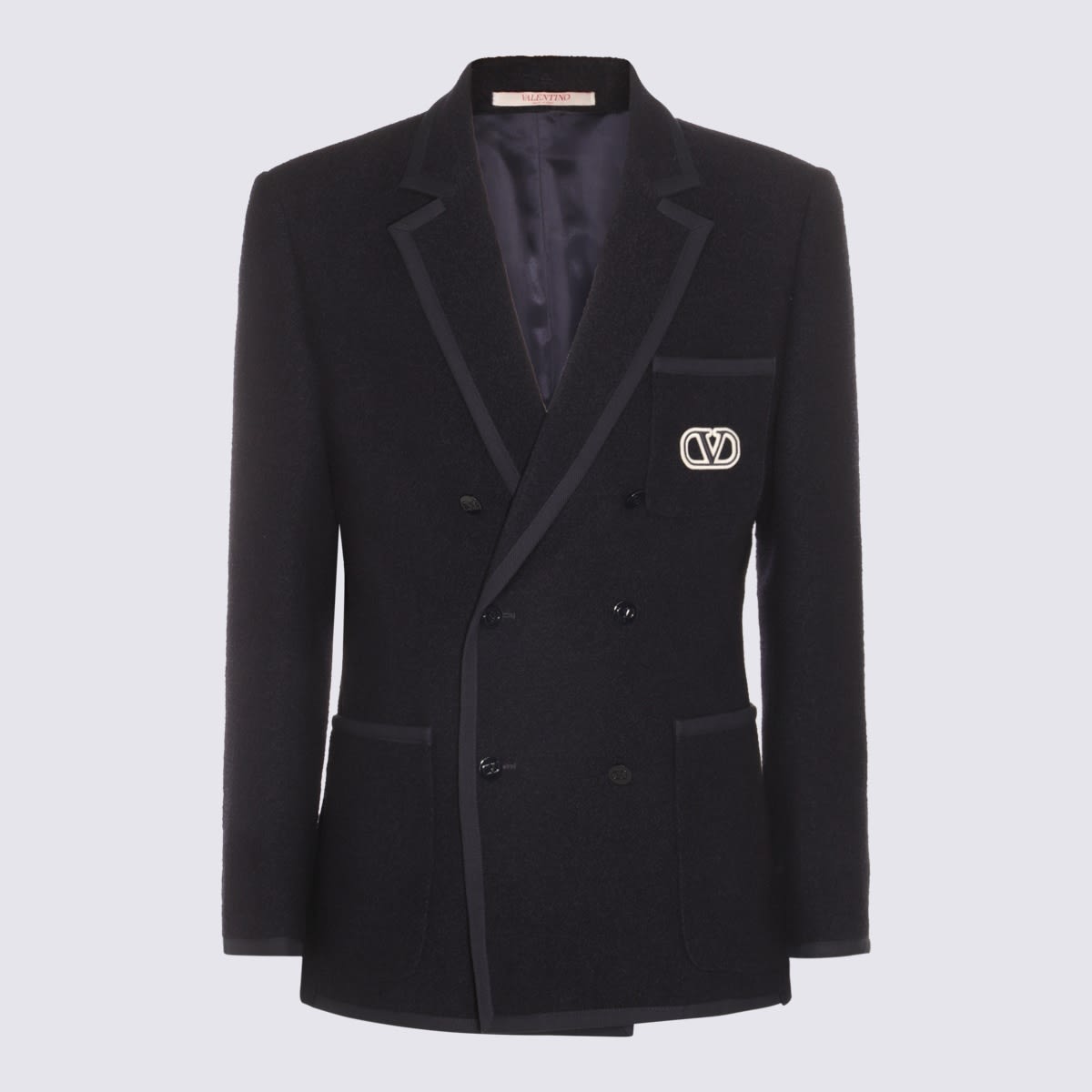 Shop Valentino Black Wool Blazer In Blue