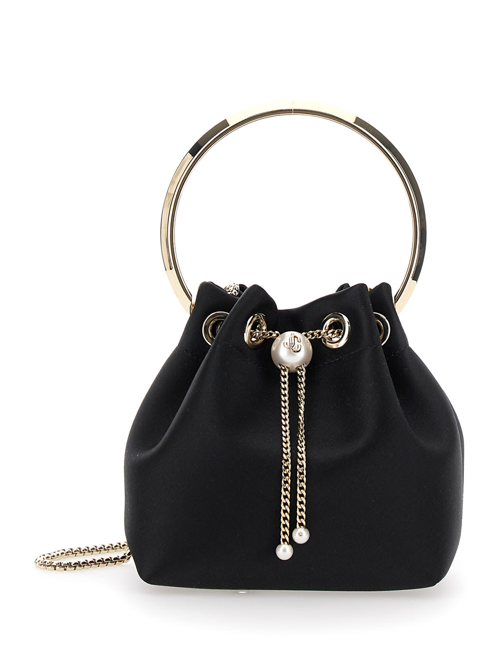 bon Bon Black Handbag With Metal Bracelet Handle And Chain-link Shoulder Strap In Leather Woman