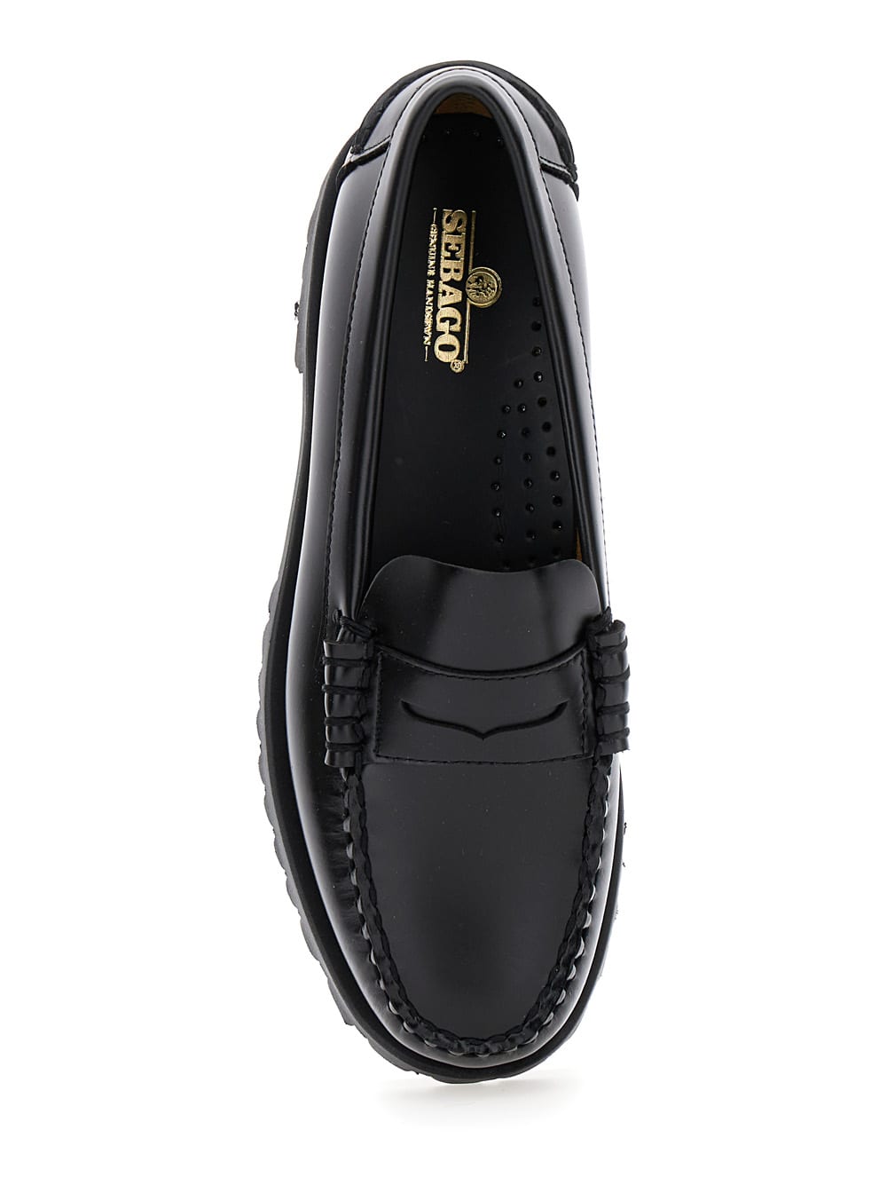 Shop Sebago Black Slip-on Loafers With Lug Sole In Leather Woman