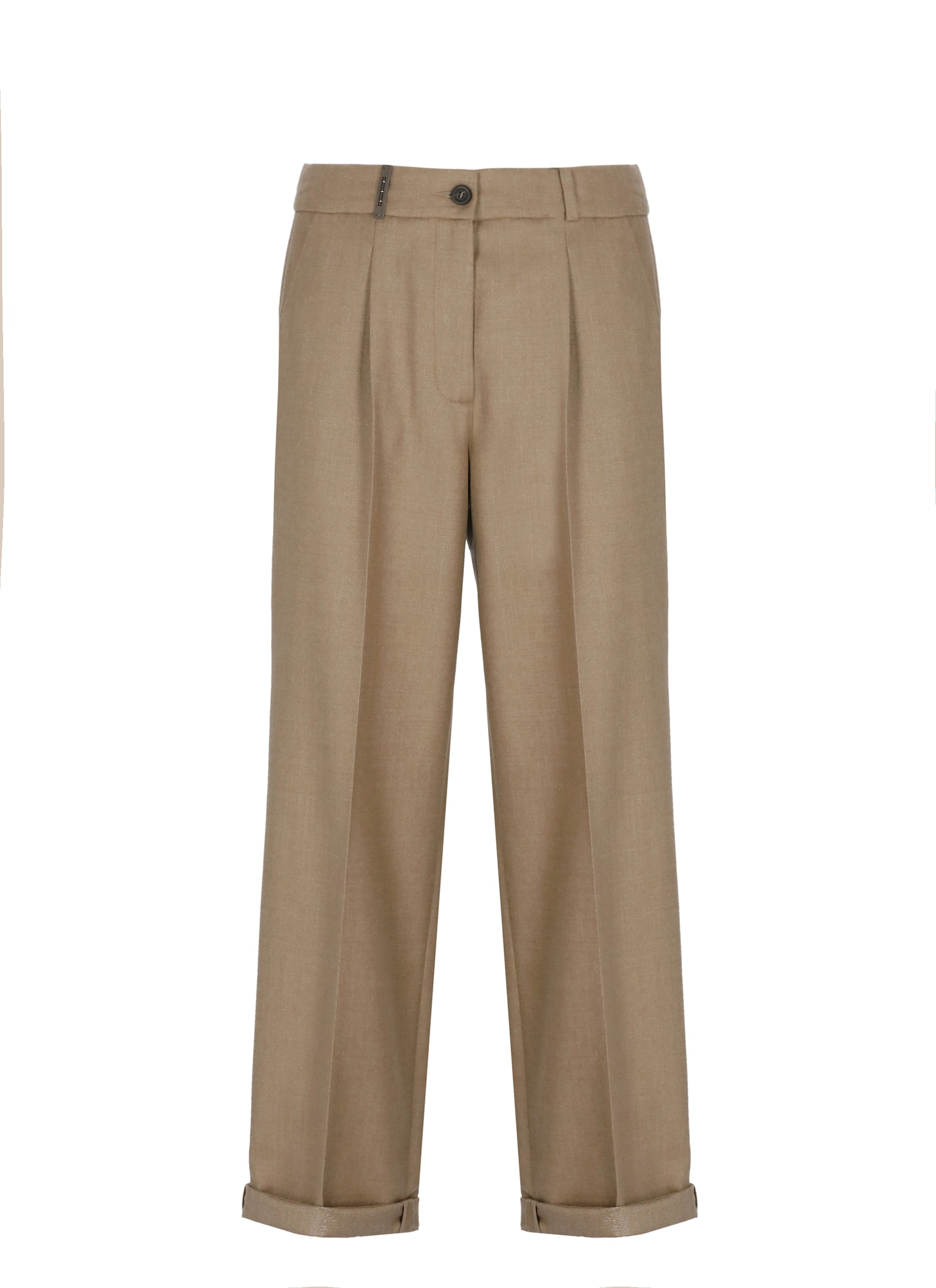 Peserico Wool Trousers Pleated Front Cuffed Hem In Brown