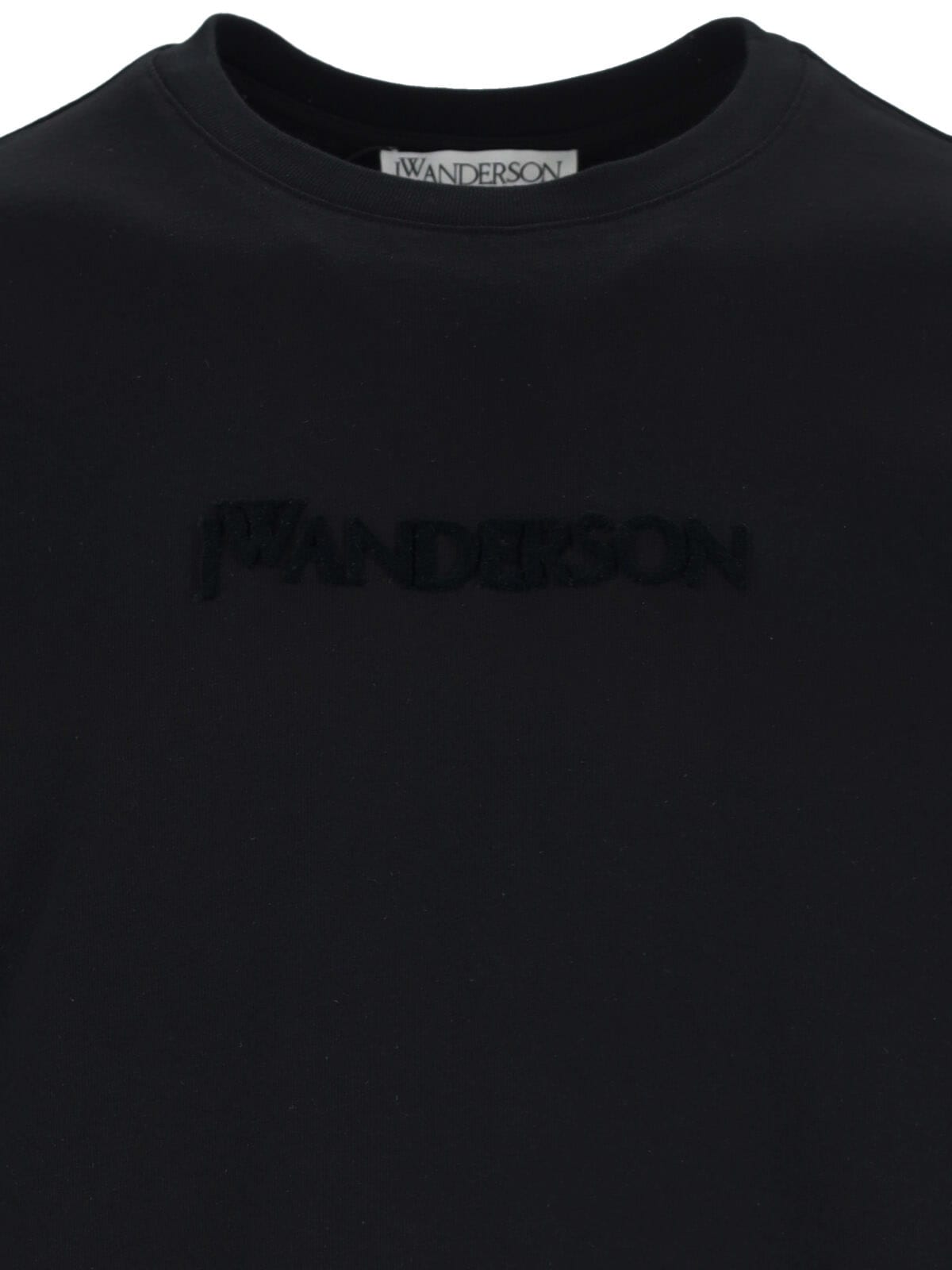 Jw Anderson Men Black Crewneck T-shirt With Logo Lettering Embroidery On The Front In Cotton Man In Black