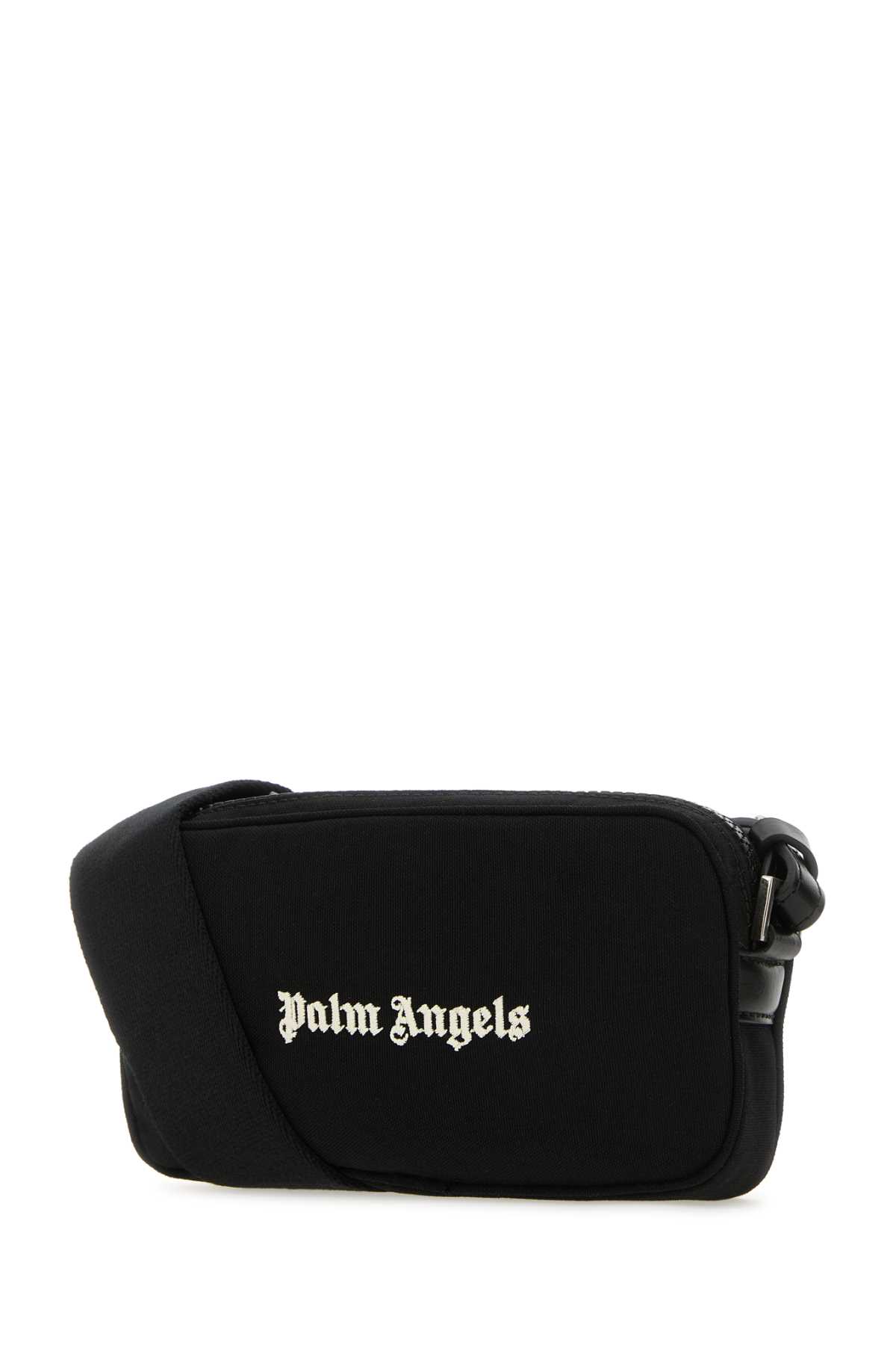 Palm Angels Man Black Canvas Crossbody Bag In Blackwhit