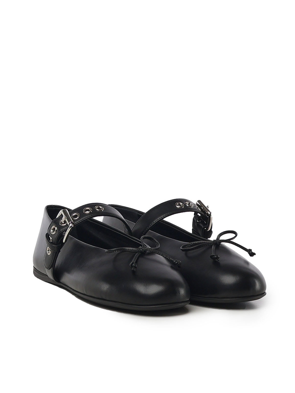 Miu Miu Buckled Leather Ballerina Shoes In Black