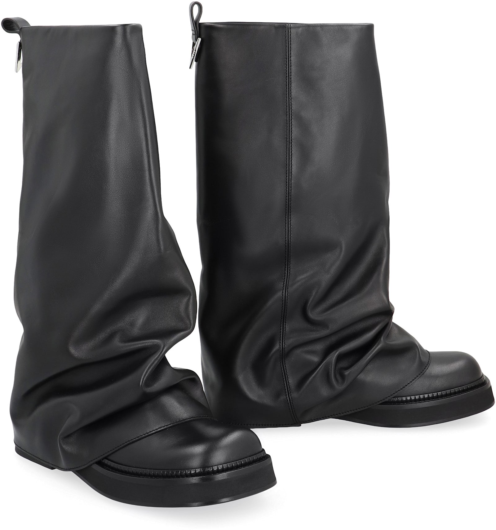 Attico 'robin' Black Boots With Square Toe And Logo Plaque On The Rear In Black