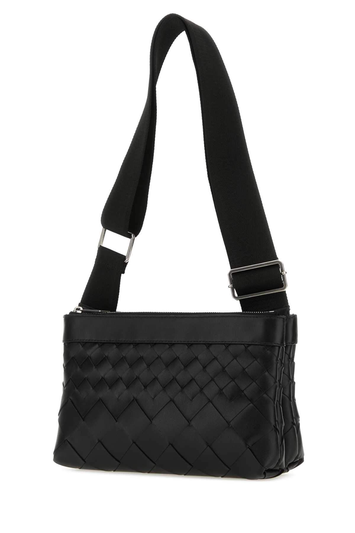 Shop Bottega Veneta Black Leather Duo Intrecciato Crossbody Bag In Blk