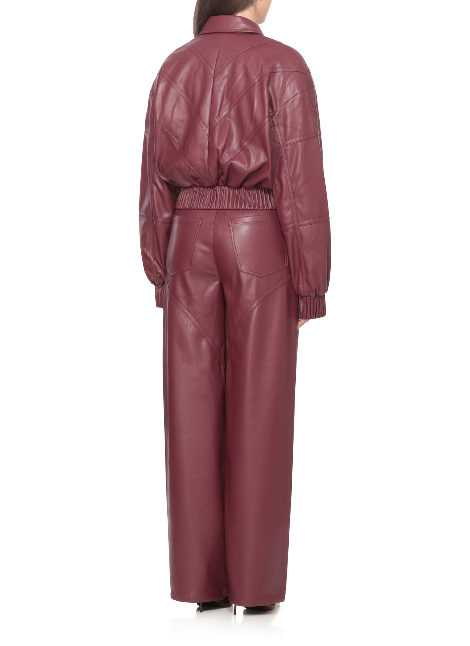 Rotate Birger Christensen Collared Panel Detailing Bomber Jacket In Burgundy