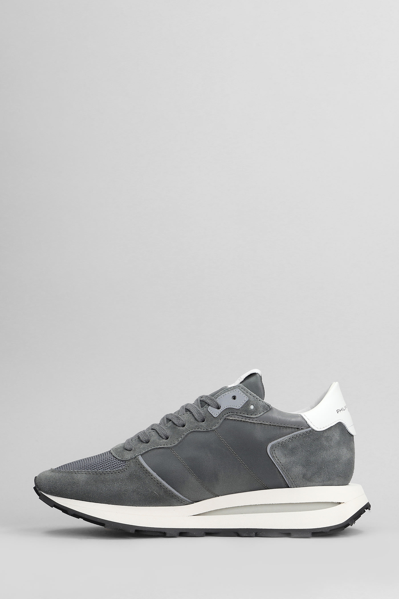 Shop Philippe Model Tropez Haute Low Sneakers In Grey Suede And Fabric