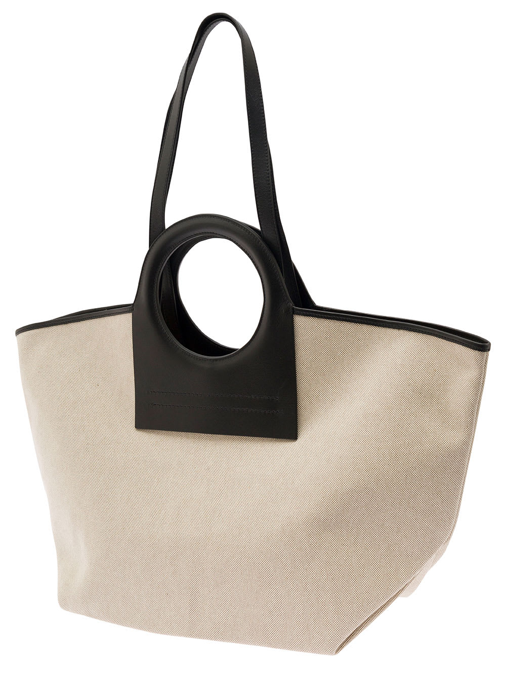 Shop Hereu Cala White And Black Handbag With Leather Handles In Canvas Woman In Beige