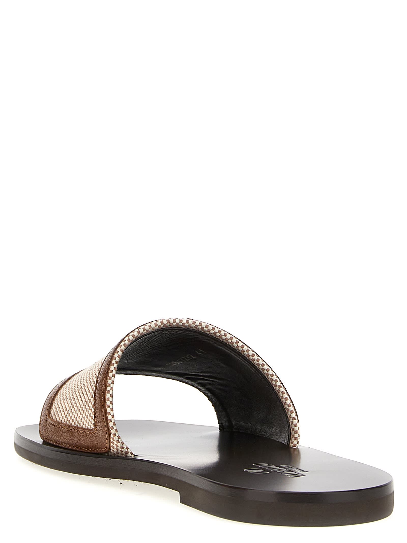 Valentino Garavani Viva Superstar Slide Sandal In Canvas Fabric And Nappa Leather In Brown