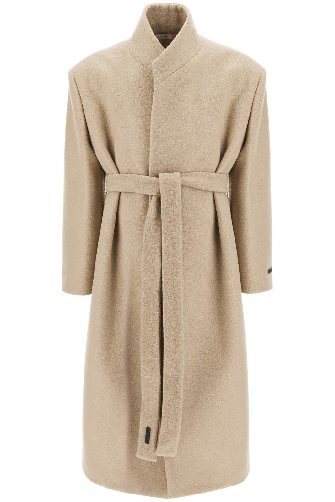 Shop Fear Of God Stand Collar Relaxed Overcoat In Beige