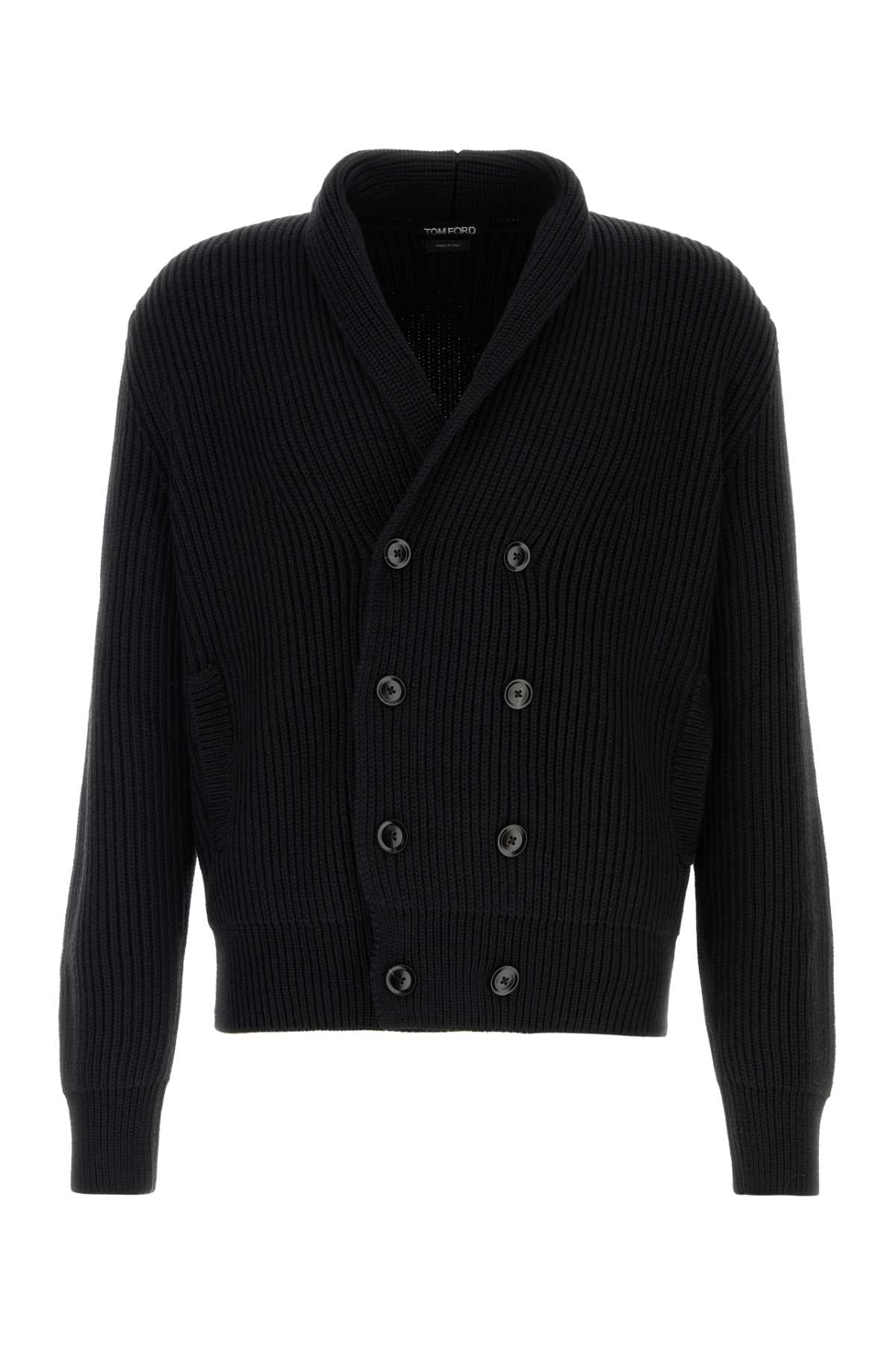 Tom Ford Shawl Collar Double-breasted Front Pockets Ribbed Texture In Black