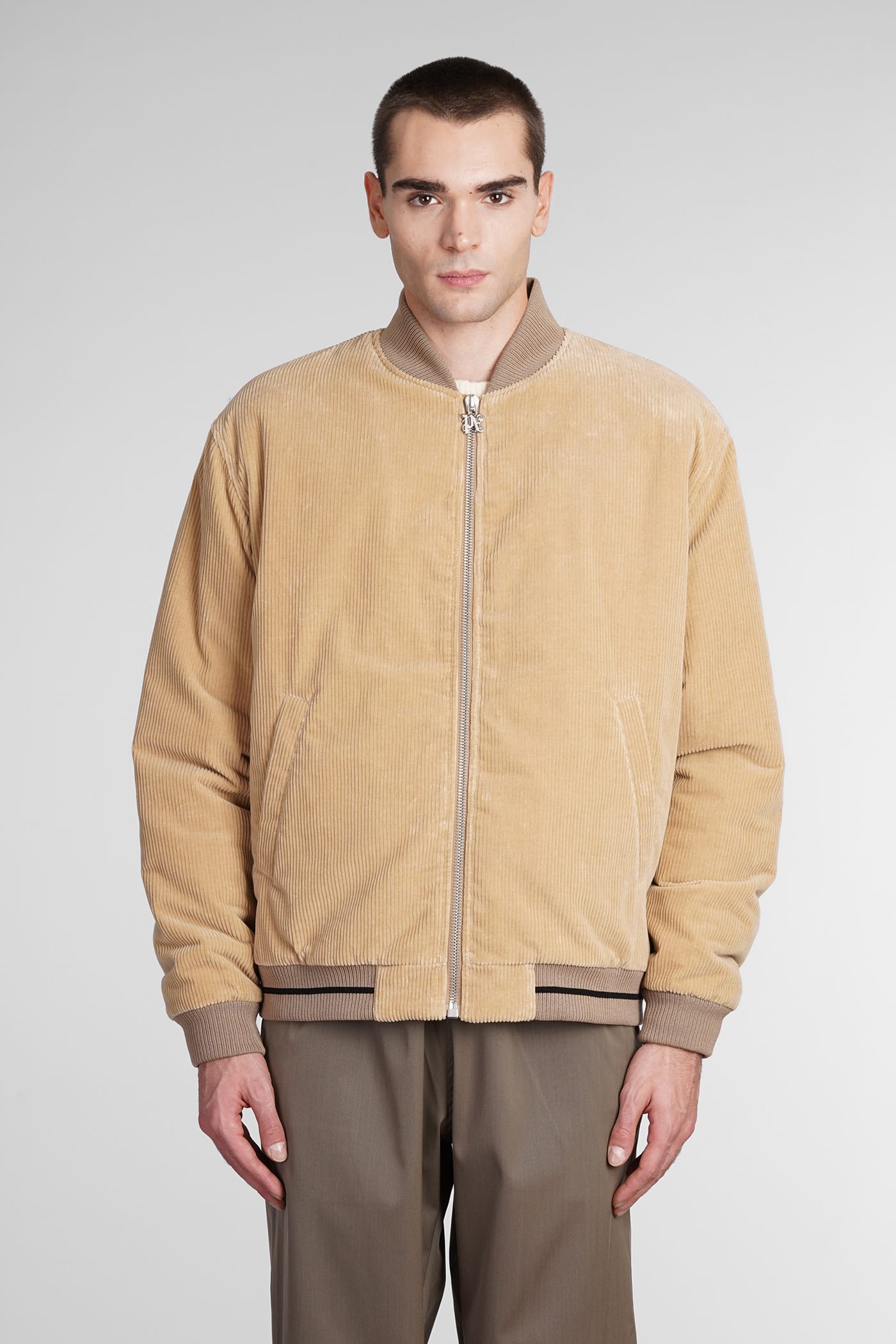 PALM ANGELS CASUAL JACKET IN BEIGE COTTON