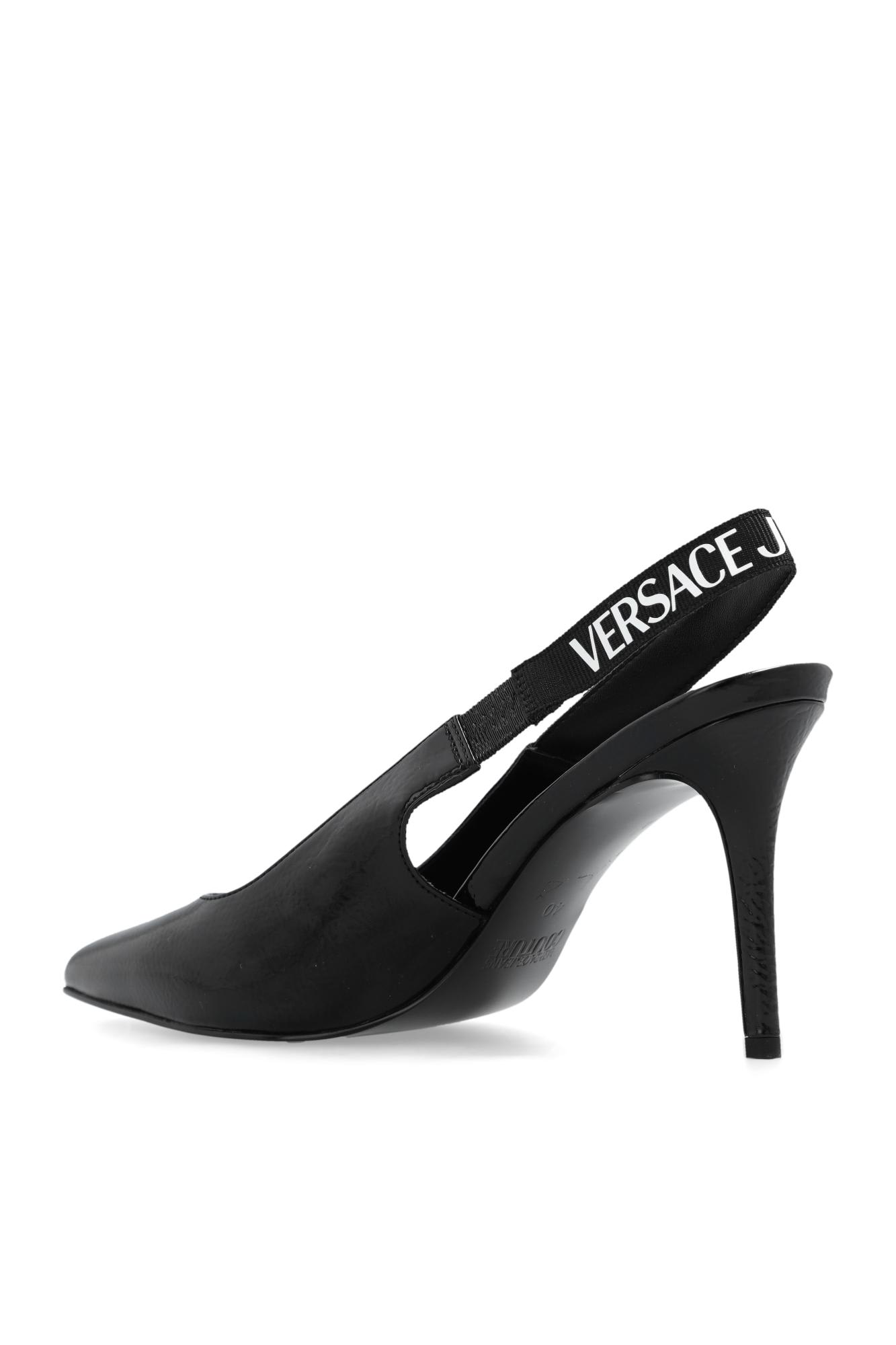Versace Jeans Couture Black Logo Scarlett Slingback Heels In Black