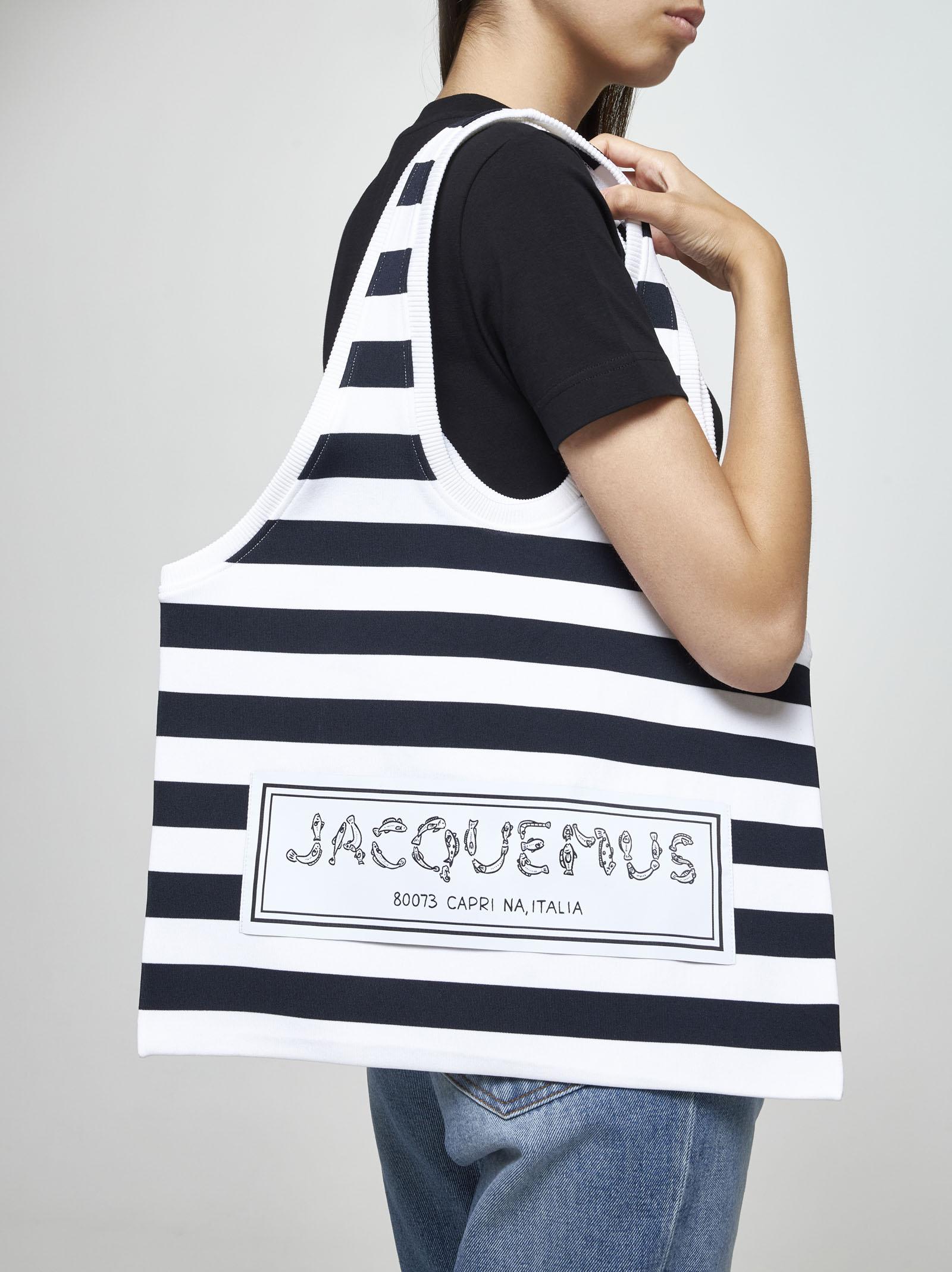 Shop Jacquemus Le Tote Marcel Striped Knit Bag In Blue