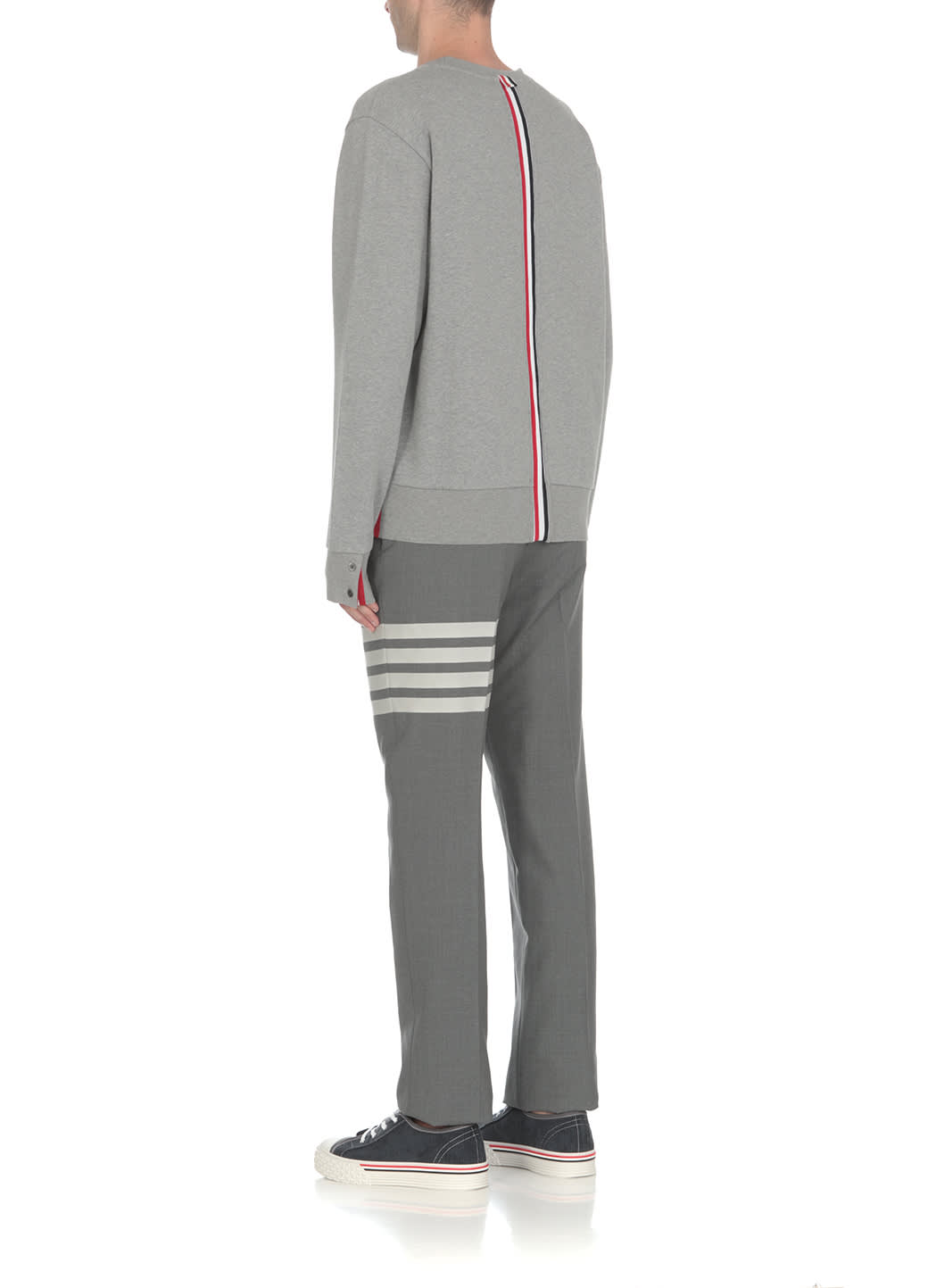 Thom Browne Sweatshirt With Tricolor Inlay In Light Grey