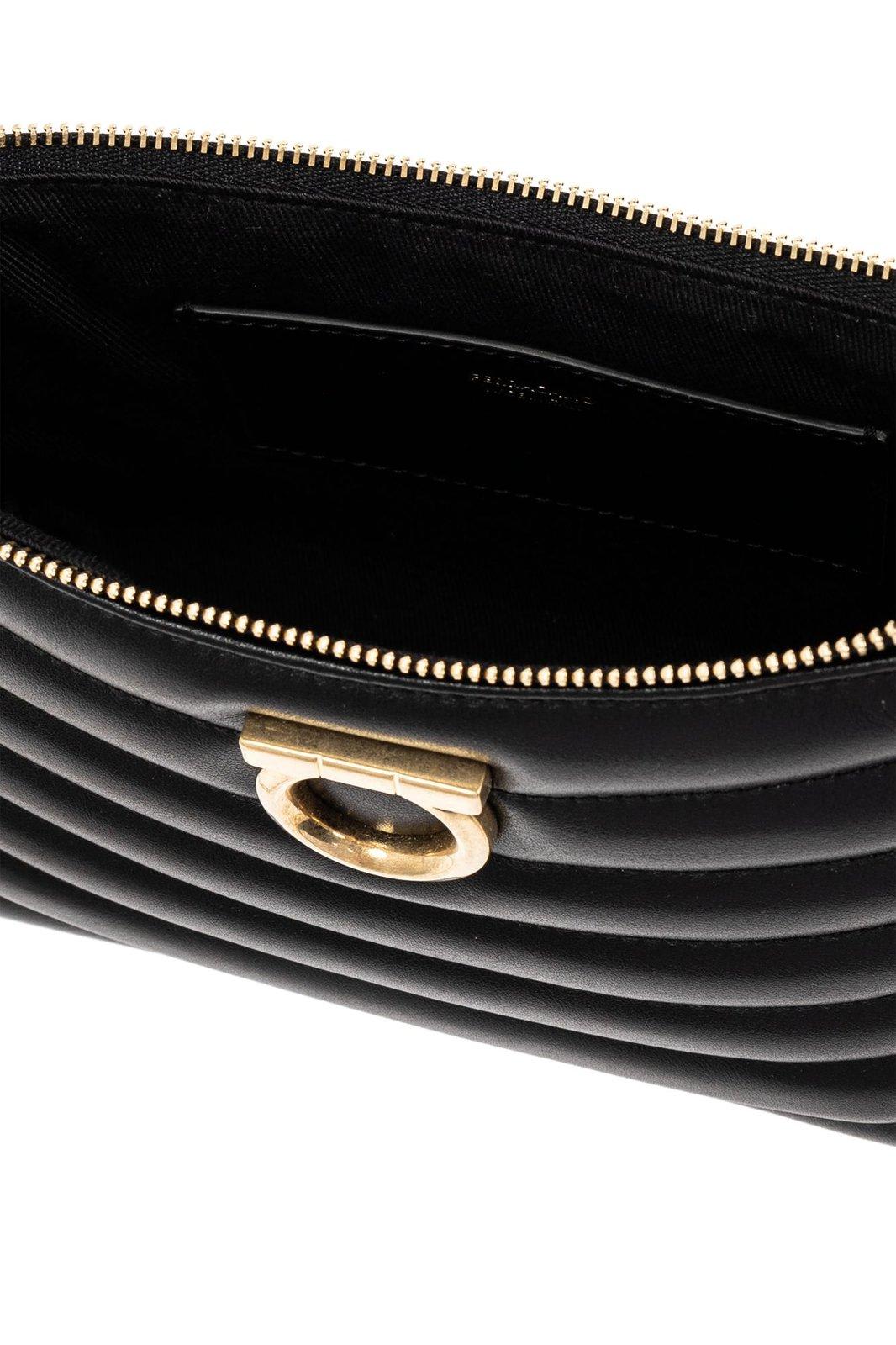 Shop Ferragamo Gancini Zipped Shoulder Bag In Neutrals