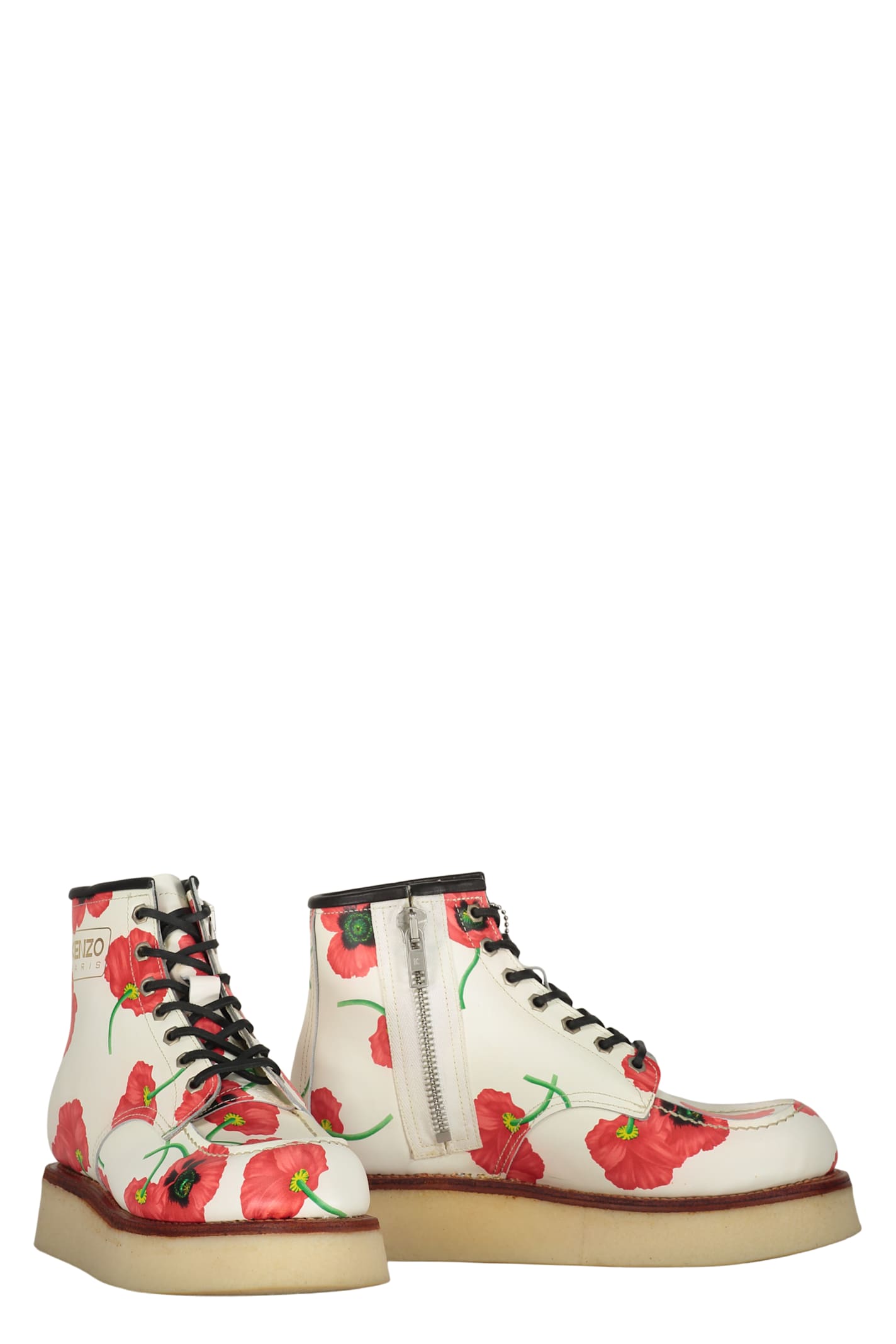 Kenzo Yama Floral-print Lace-up Boots In White