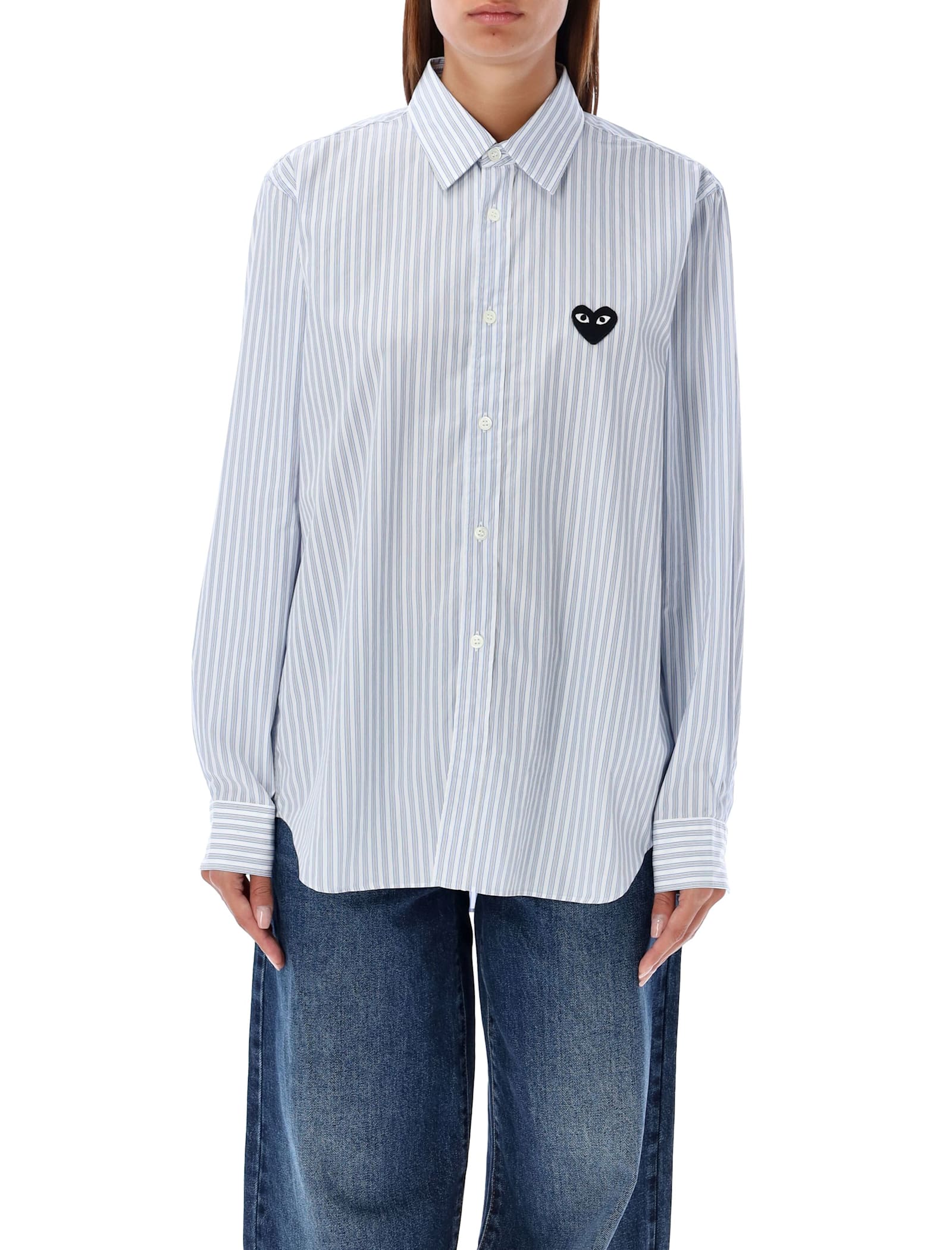 Shop Comme Des Garçons Play Heart Patch Shirt In Strip