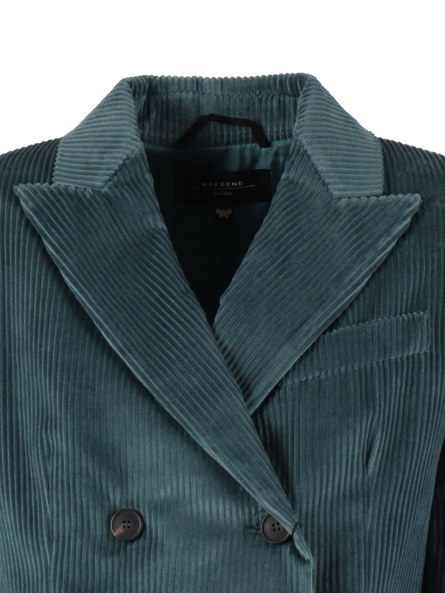 Weekend Max Mara Katanga Misty Blue Double-breasted Blazer In Green