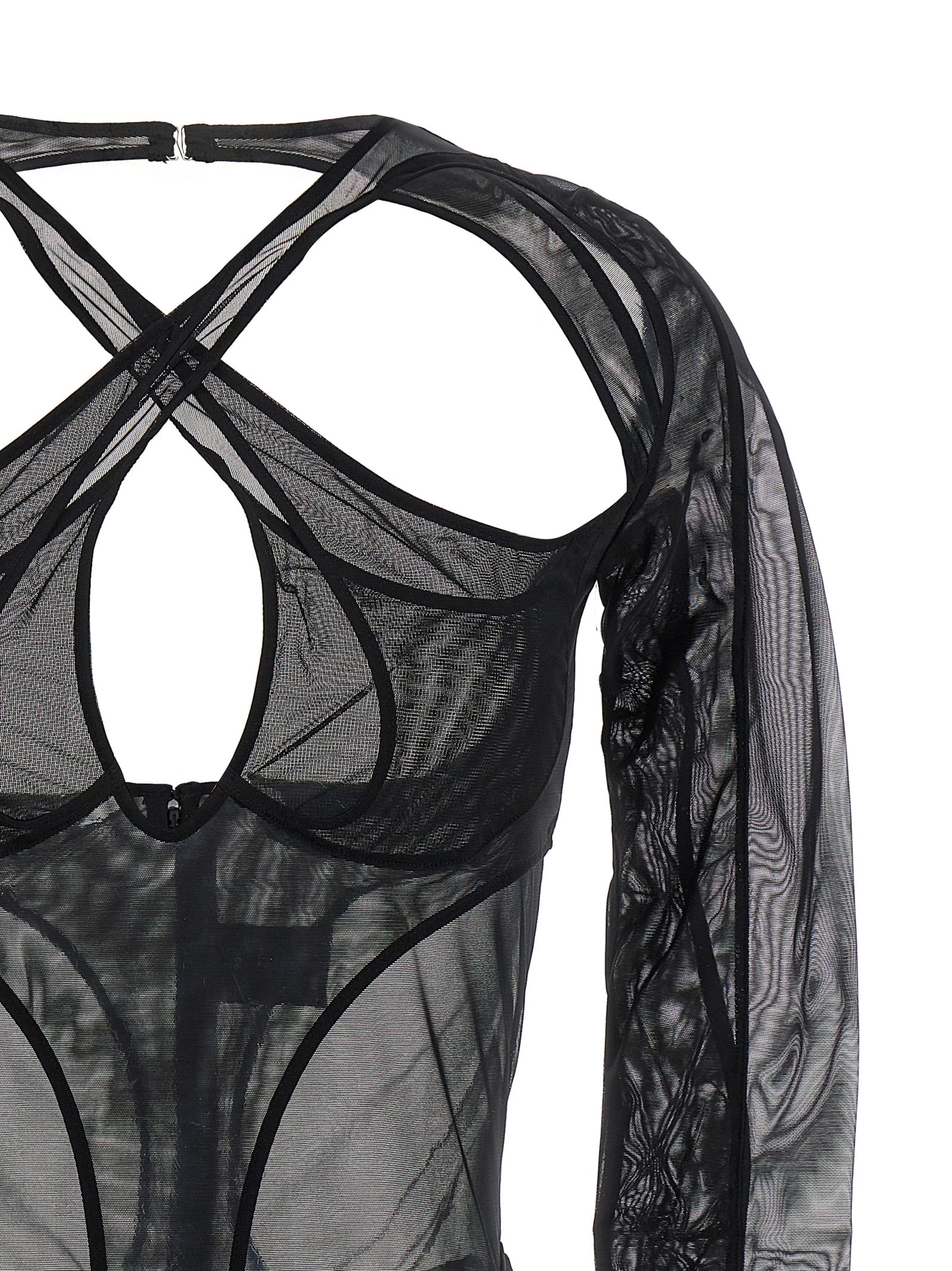 Shop Mugler Criss-crossed Multi-layer Bodysuit In Black