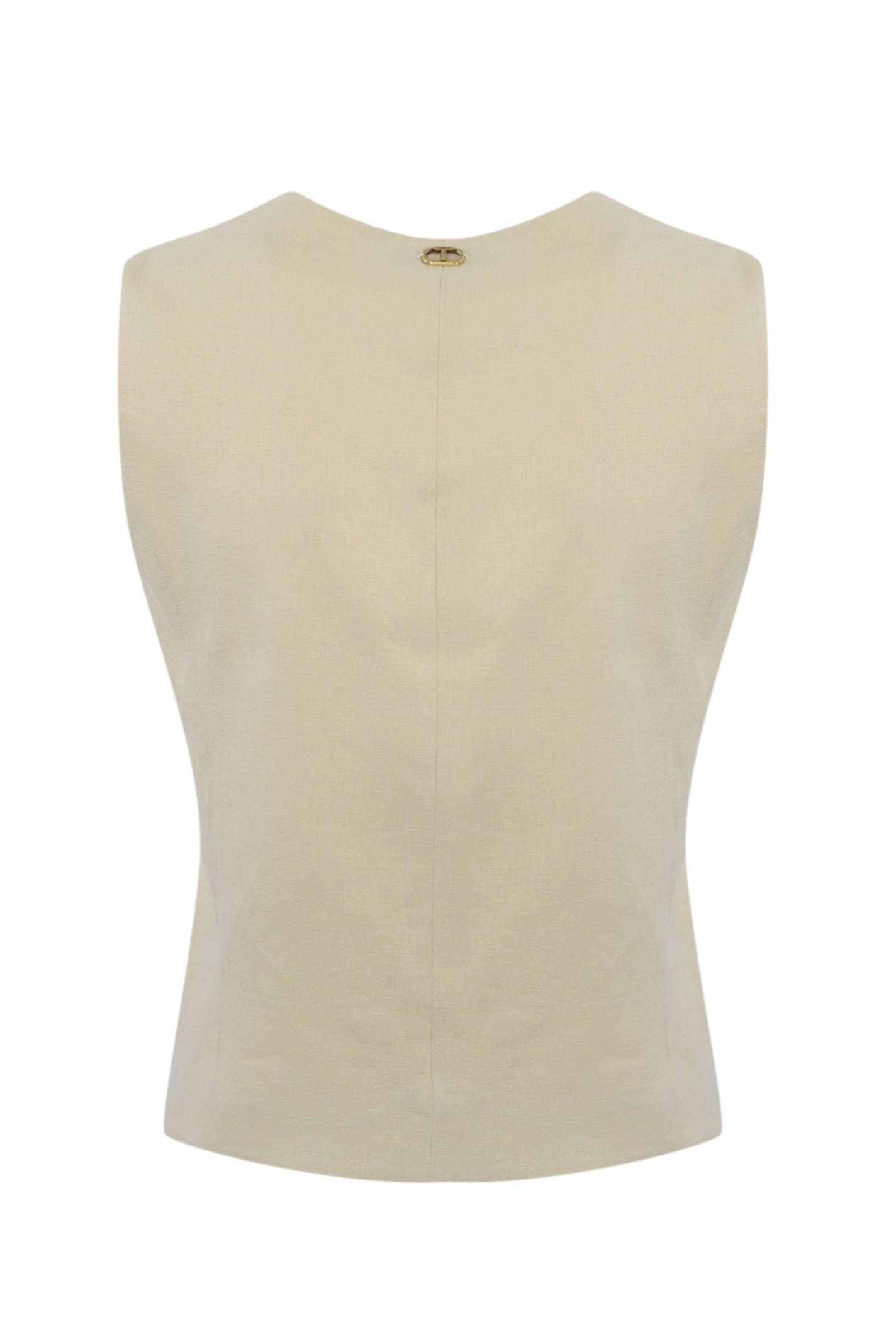 Twinset Waistcoat With Embroidery In Linen Blend In Madreperla