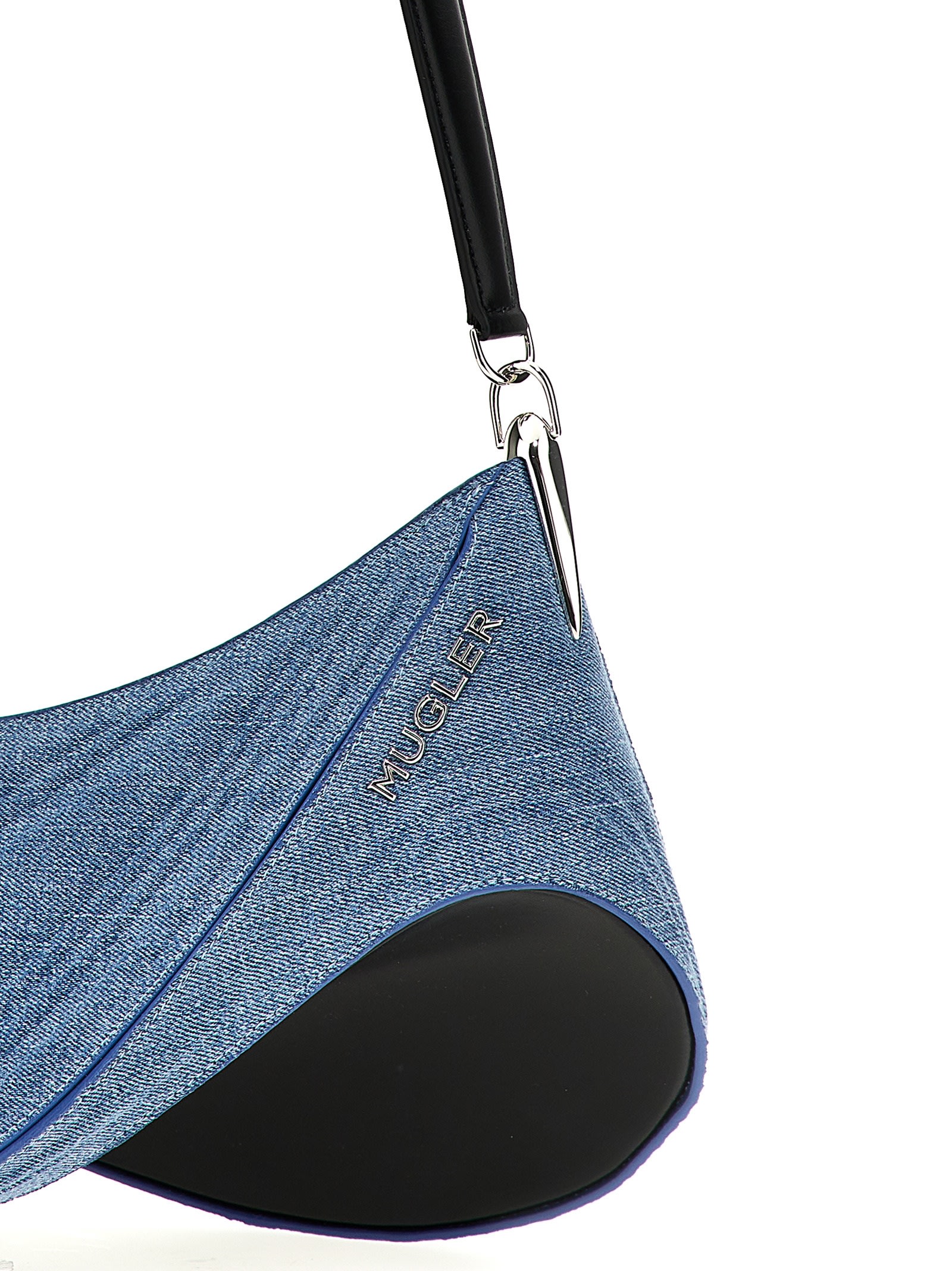 Shop Mugler Medium Denim Spiral Curve 01 Shoulder Bag In Blue