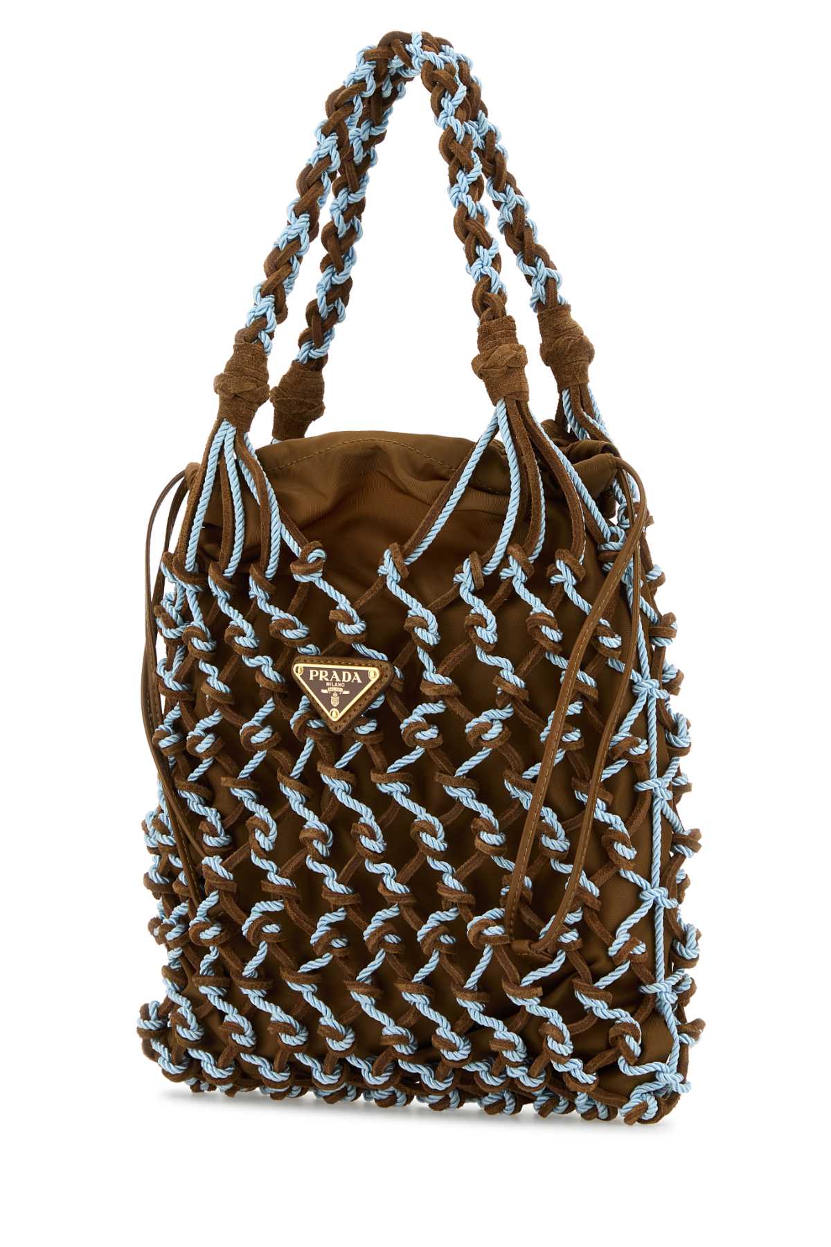 Prada Two-tone Mesh Shoulder Bag Dual Handles In Brown